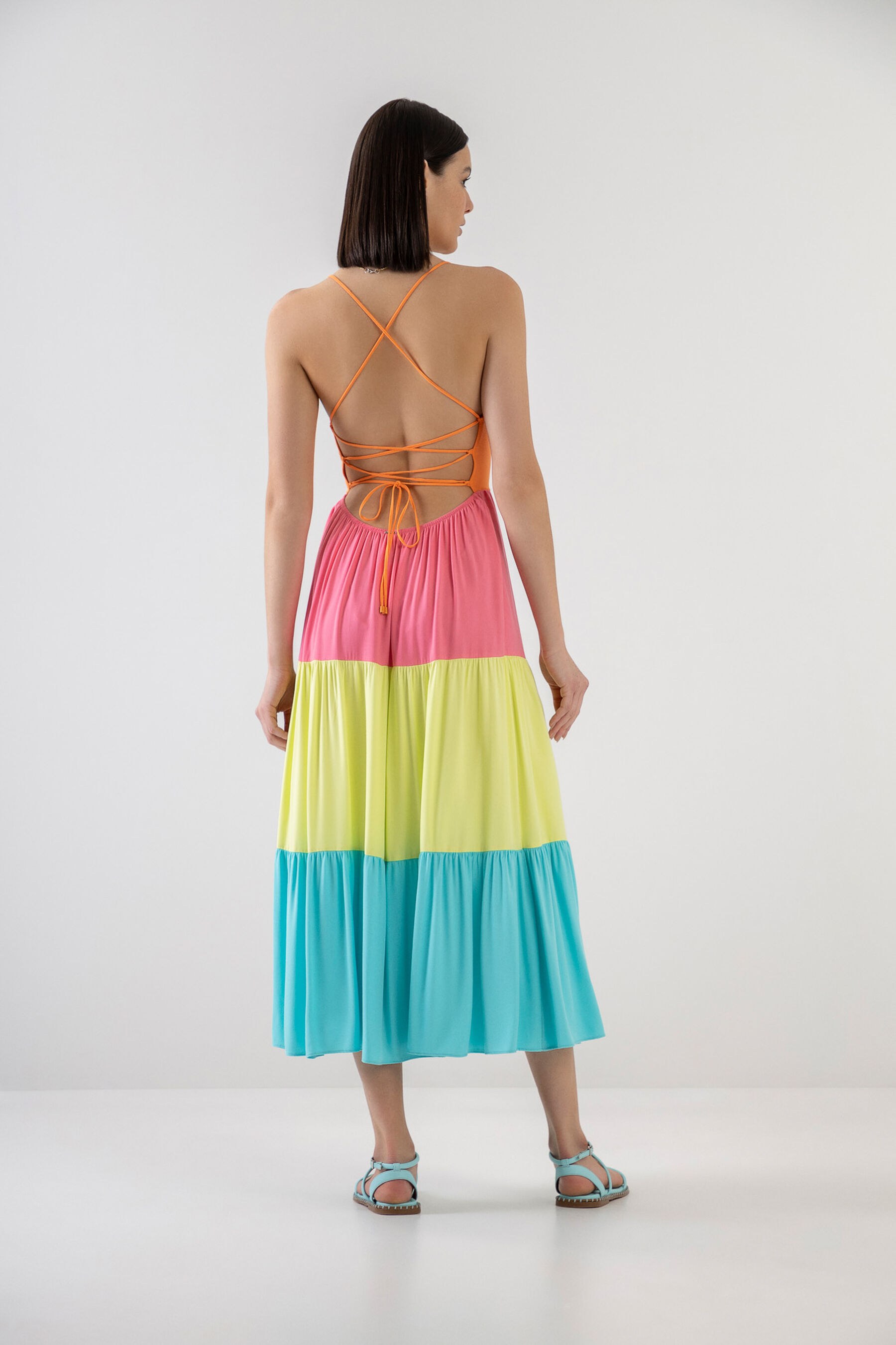 Vestido Midi com Babados e Amarração Costas, . Vestido Midi com Babados e Amarração Costas, , large.