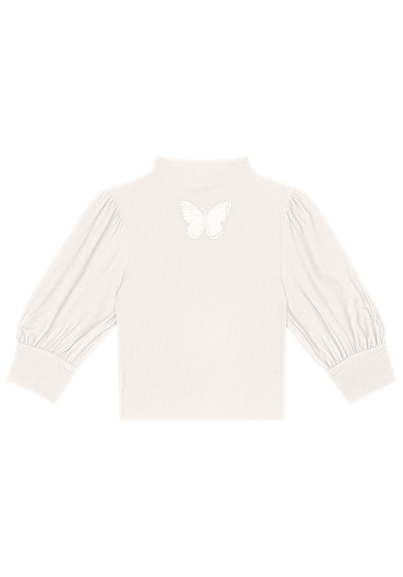 Blusa Manga Bufante com Bordado Borboleta, BRANCO OFF WHITE, large.