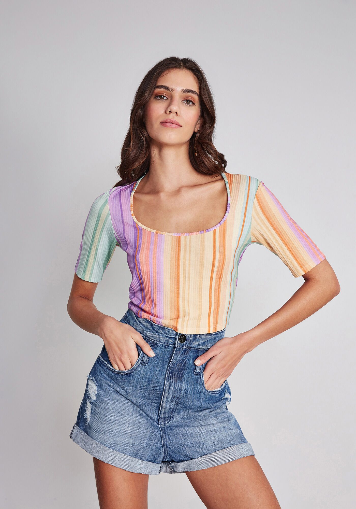 Blusa Cropped Decote U Estampa, , large.