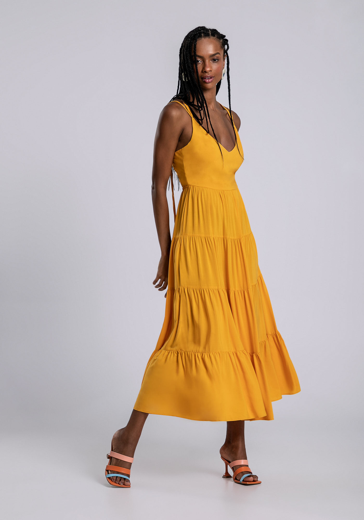 Vestido Midi em Camadas e Amarra&ccedil;&atilde;o Cores, , large.