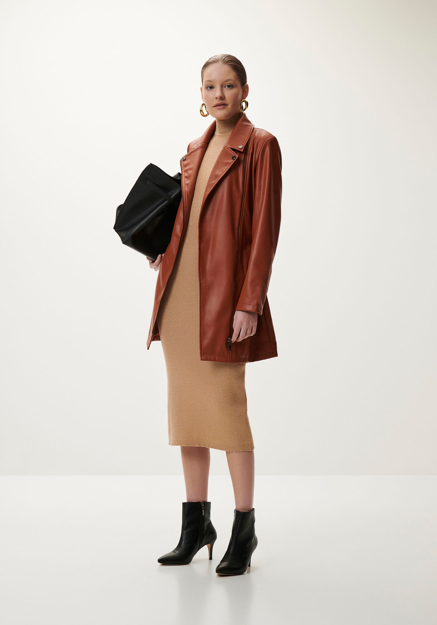 Sobretudo em PU com Cinto, CARAMELO, large.