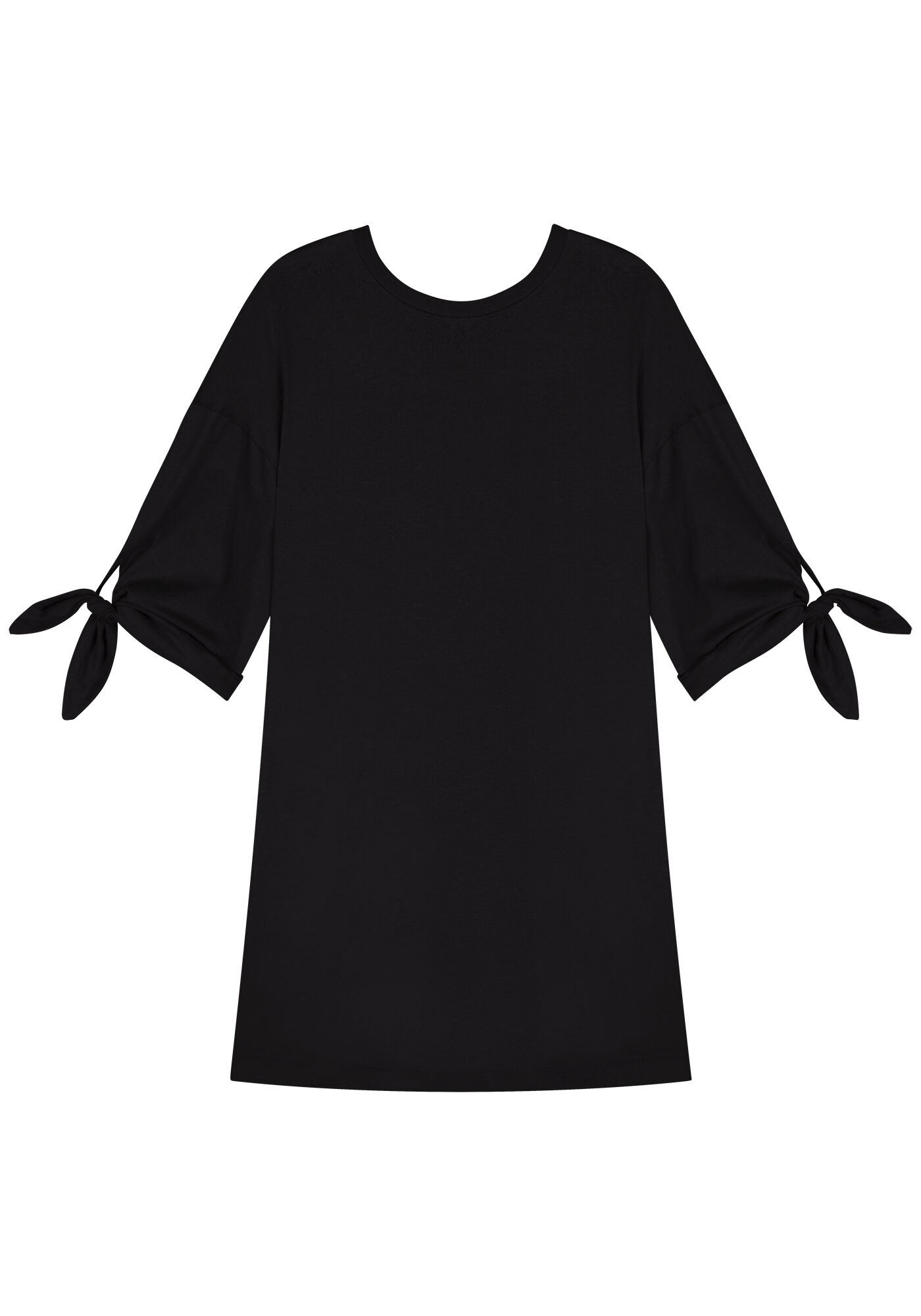 Vestido Curto Em Malha Penteada Com Mangas 3/4 E Amarra&ccedil;&otilde;es, , large.