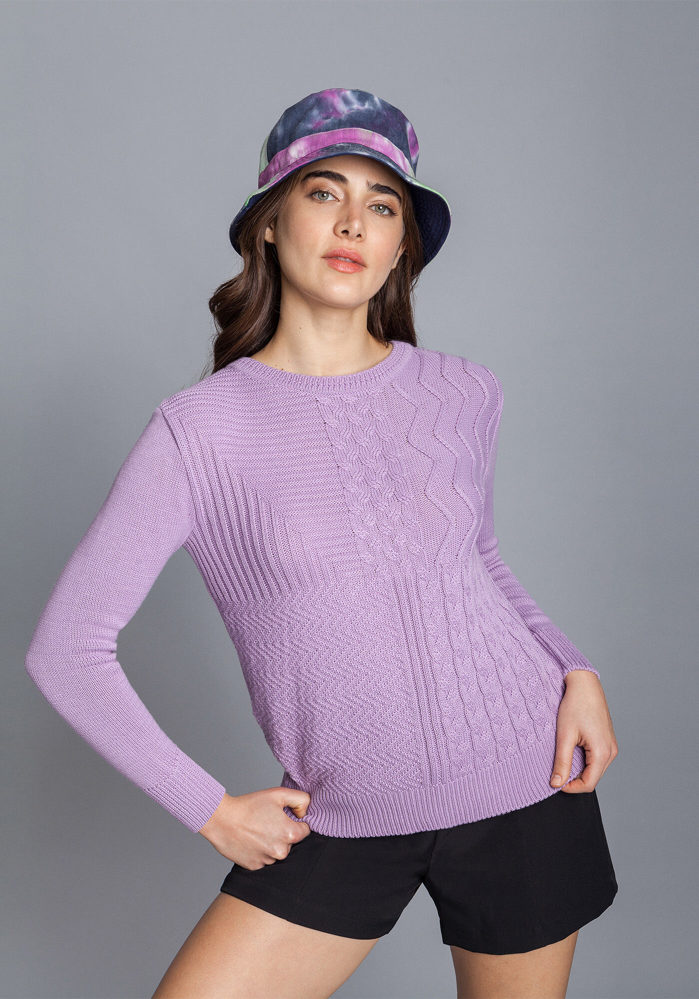 Blus&atilde;o Manga Longa Textura Tric&ocirc;, LILAS, large.
