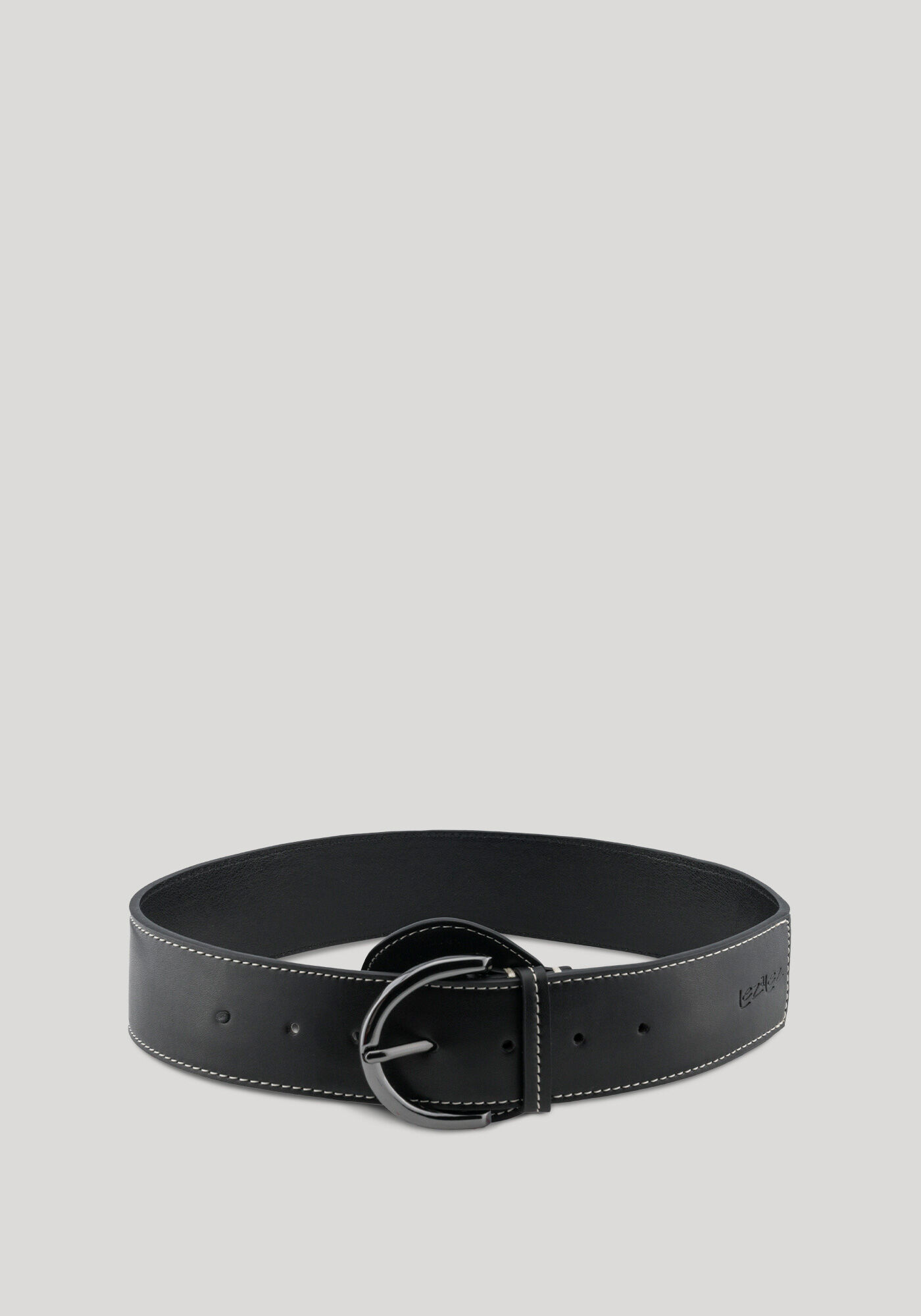 Cinto M&eacute;dio De Cintura Com Fivela E Costura Contrastante, PRETO REATIVO, large.