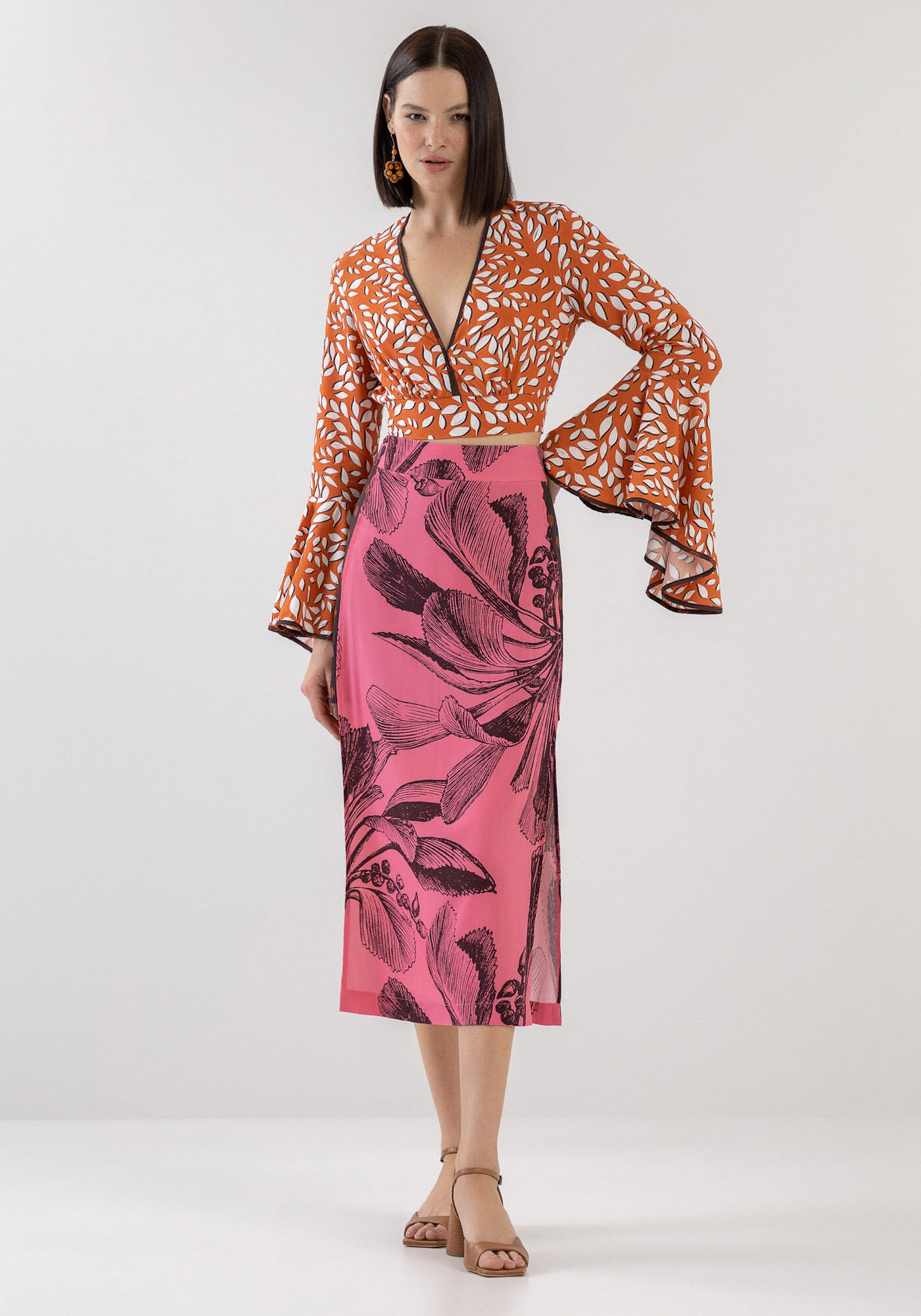 Blusa Estampada com M&aacute;xi Babado Manga, , large.