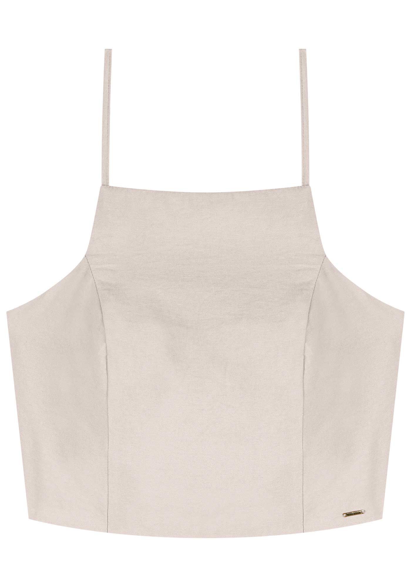 Blusa Cropped De Al&ccedil;as Com Decote Reto E Z&iacute;per Posterior, , large.