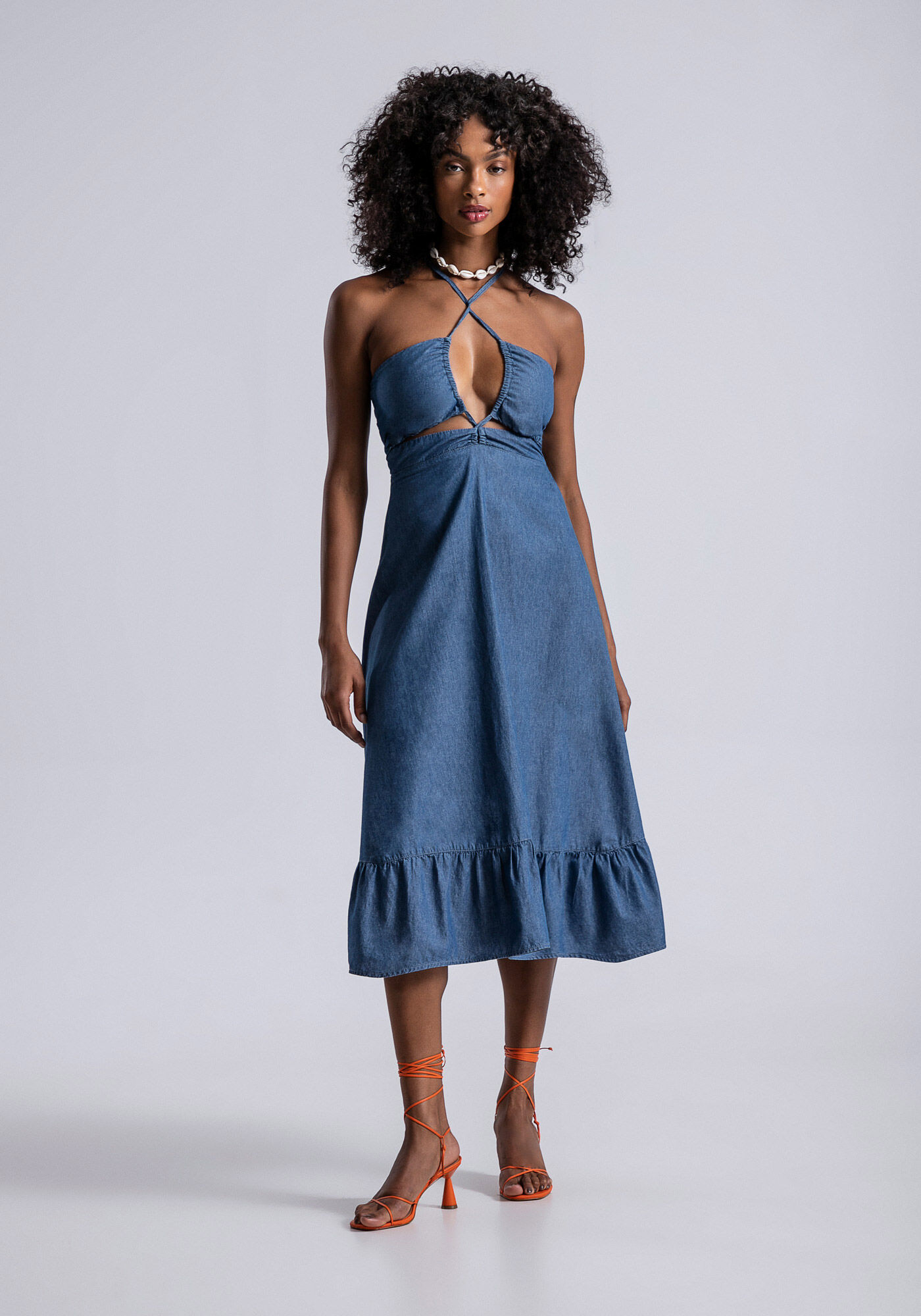 Vestido jeans com hotsell amarração