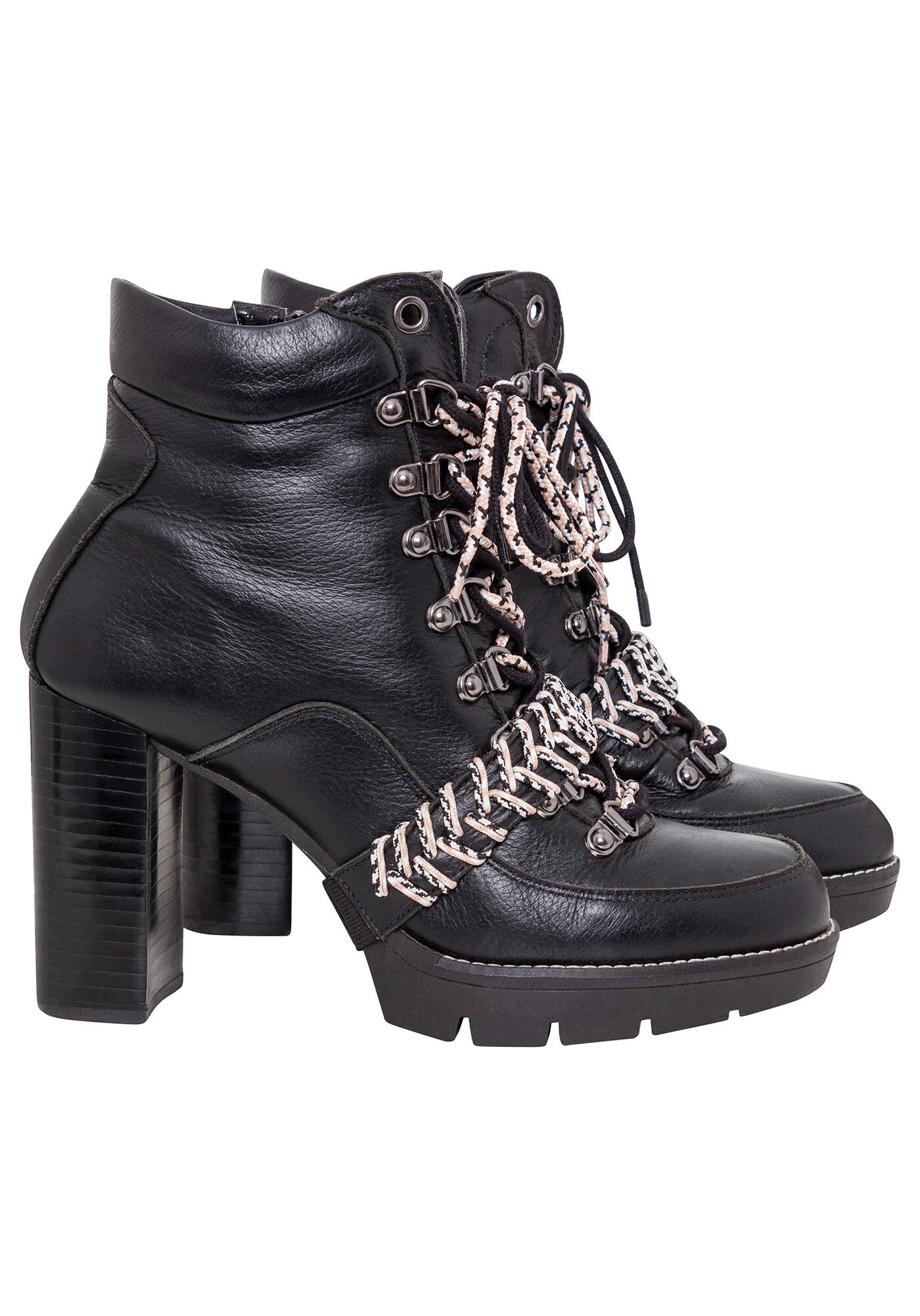 Bota Coturno Salto Alto Couro Preto Reativo, , large.