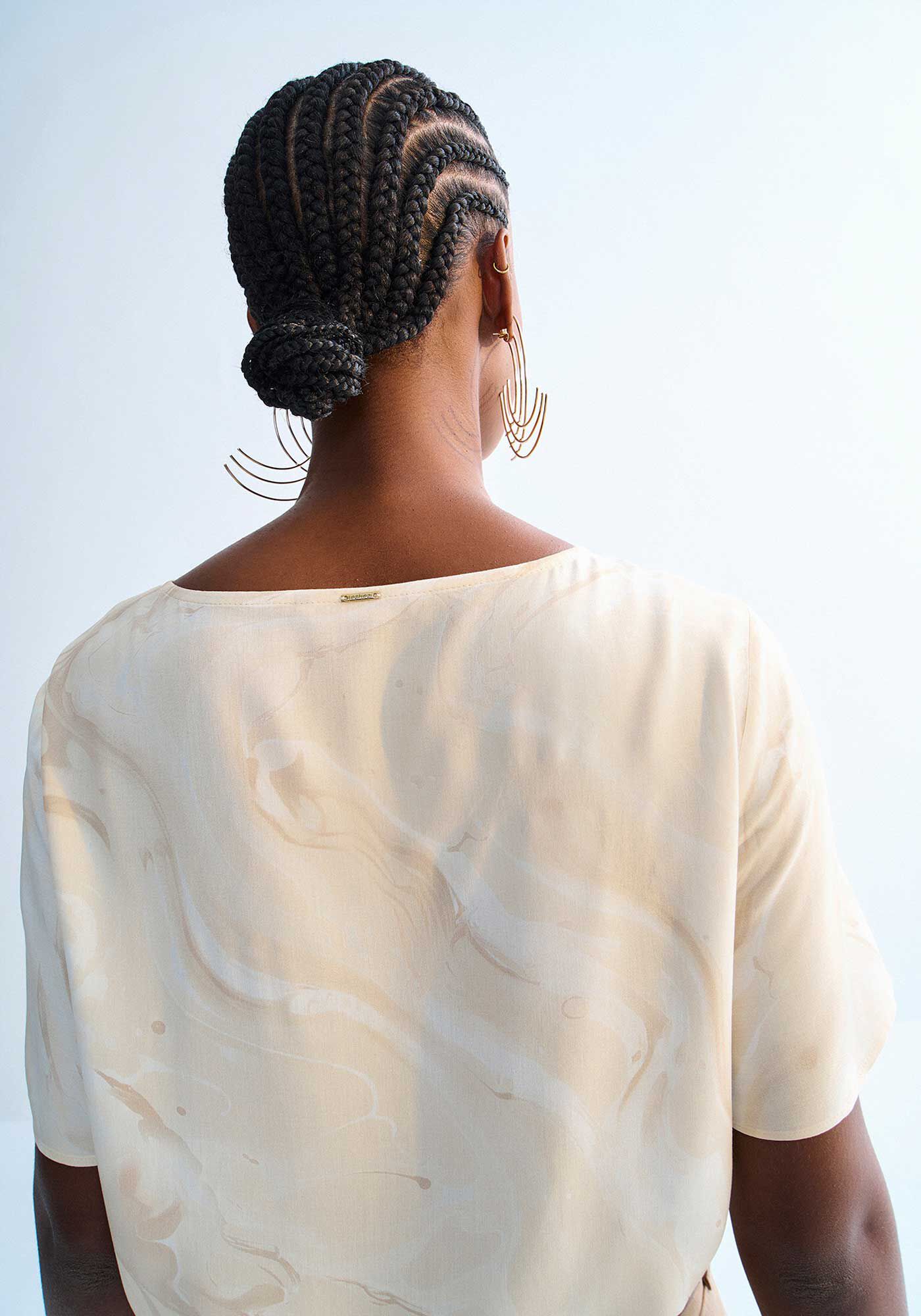 Blusa Manga Curta Ampla em Viscose Estampada, , large.