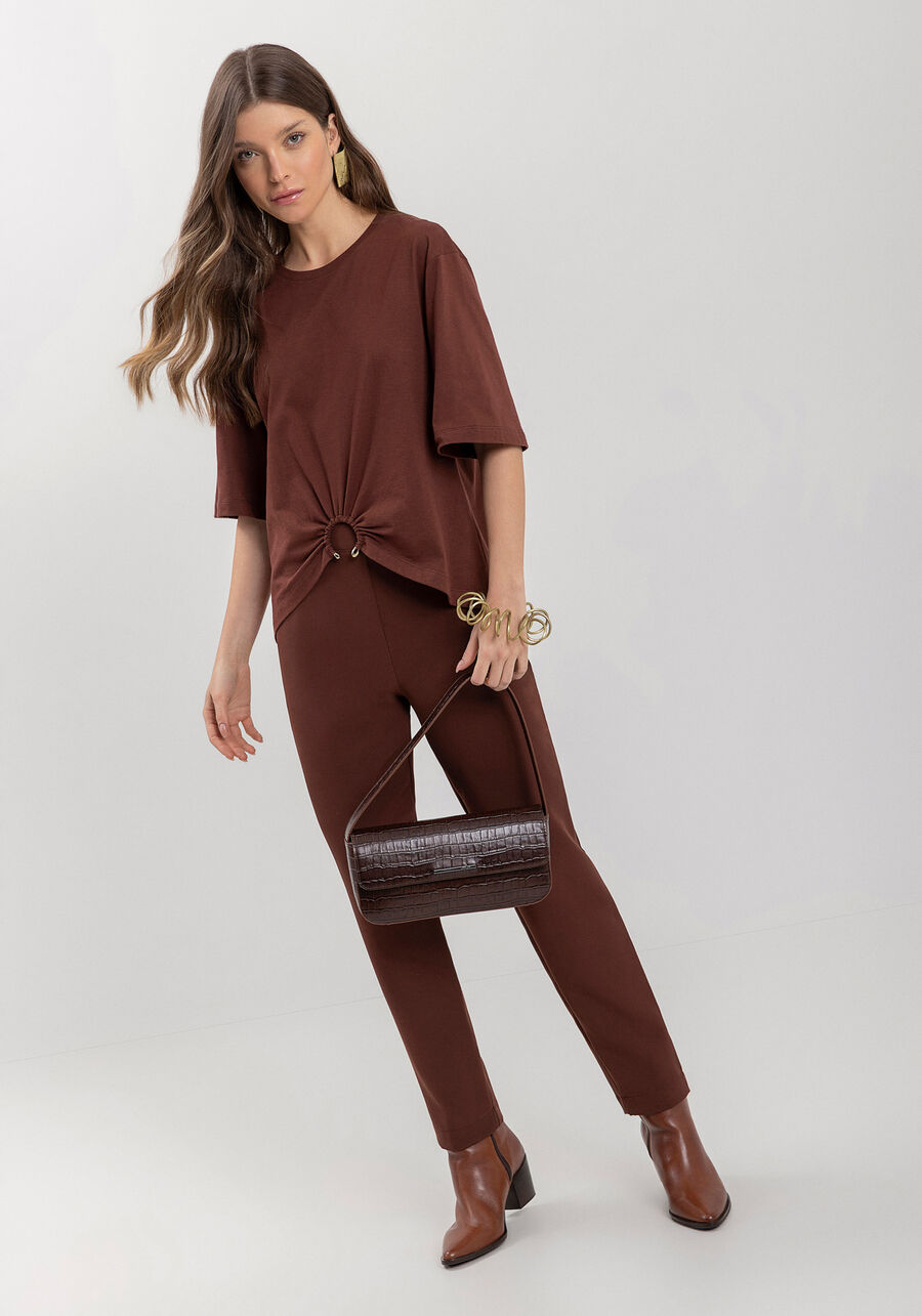 Blusa Em Algodão Com Mangas Médias E Argola Frontal, . Blusa Em Algodão Com Mangas Médias E Argola Frontal, , large.