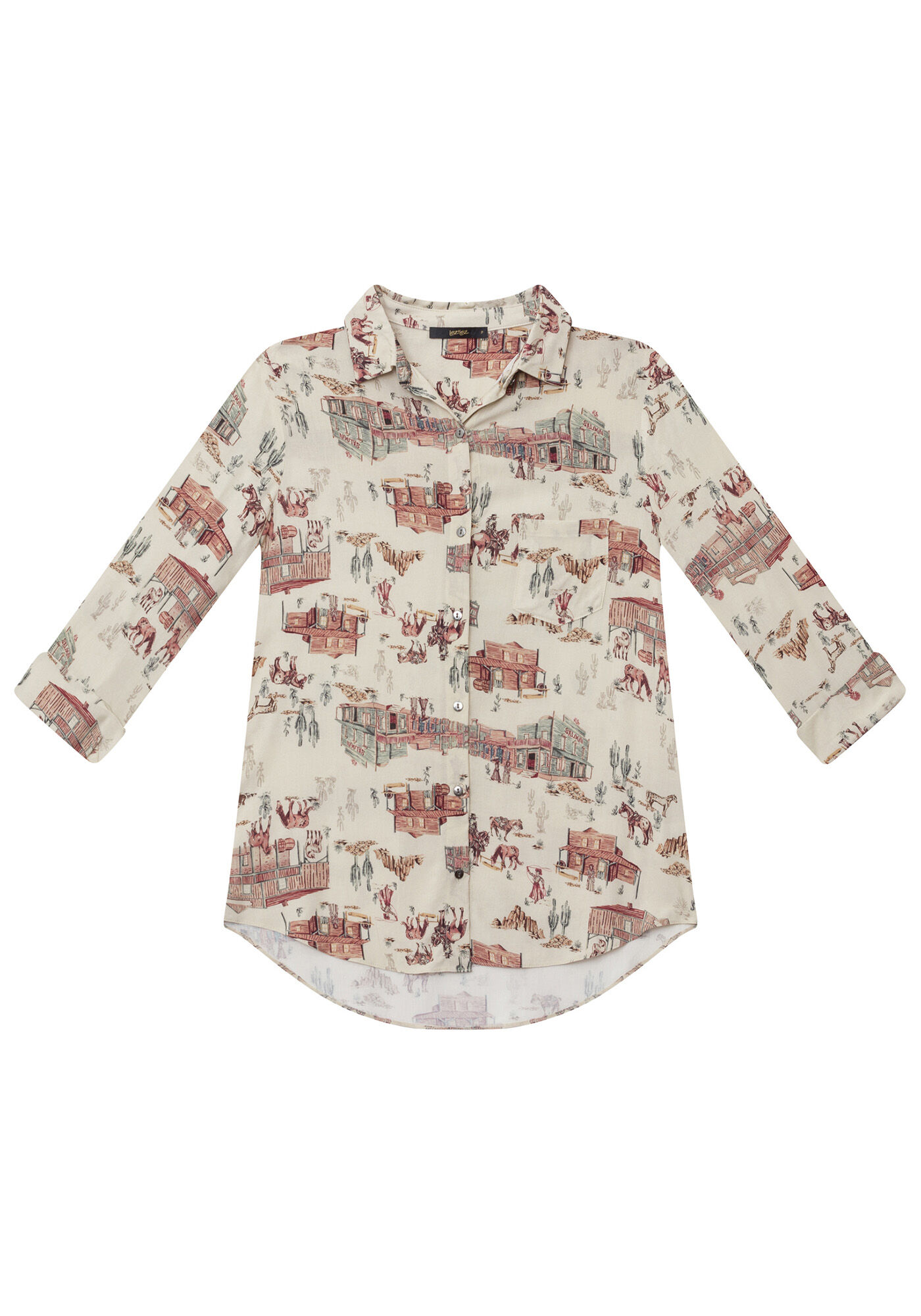 Camisa Manga 3/4 Estampada Tecido, , large.