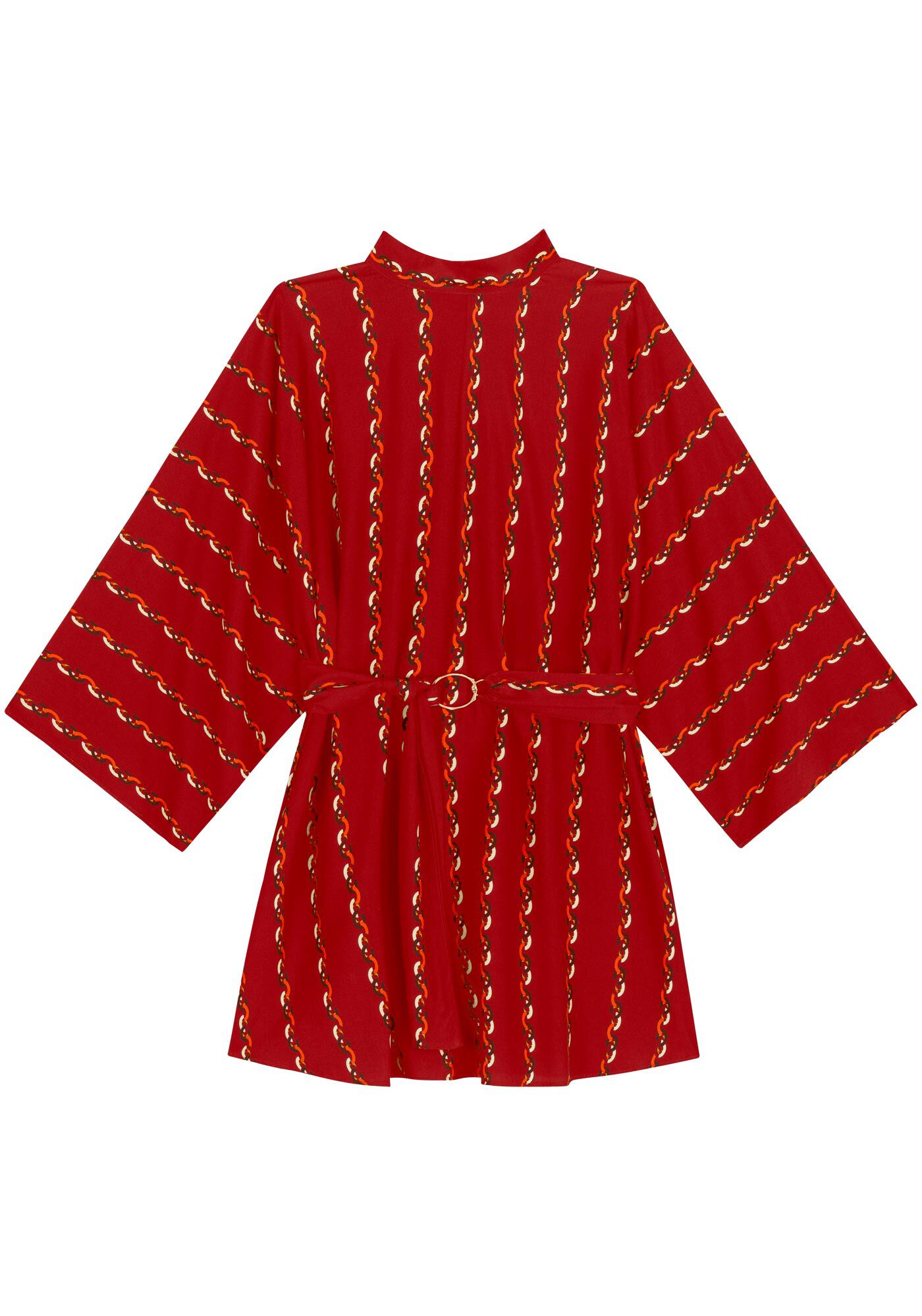 Vestido Curto Estampado Com Gola Alta E Cinto De Argola, , large.