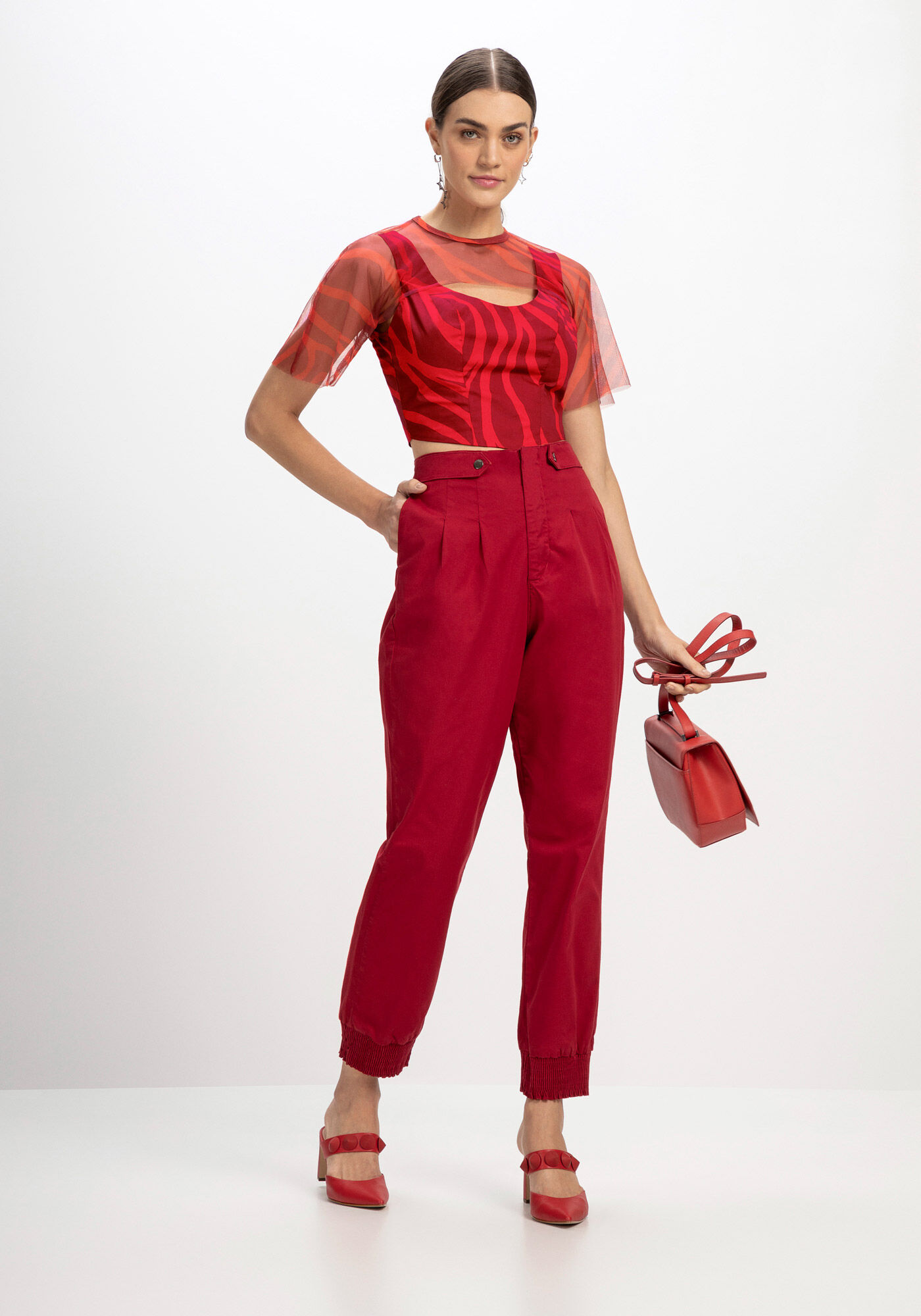 Cal&ccedil;a Sarja Jogging Super Alta com Detalhe C&oacute;s, , large.