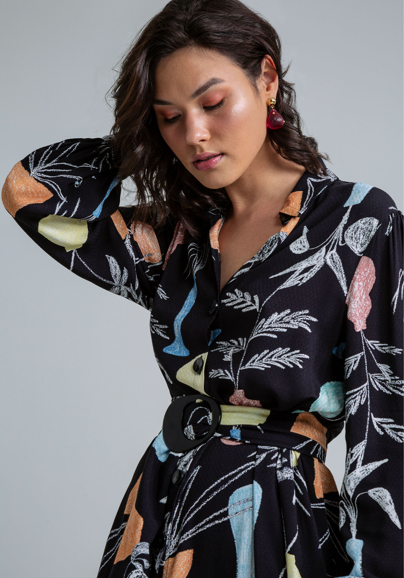 Vestido Chemise Midi Cinto Estampado, EXPRESSAO, large.