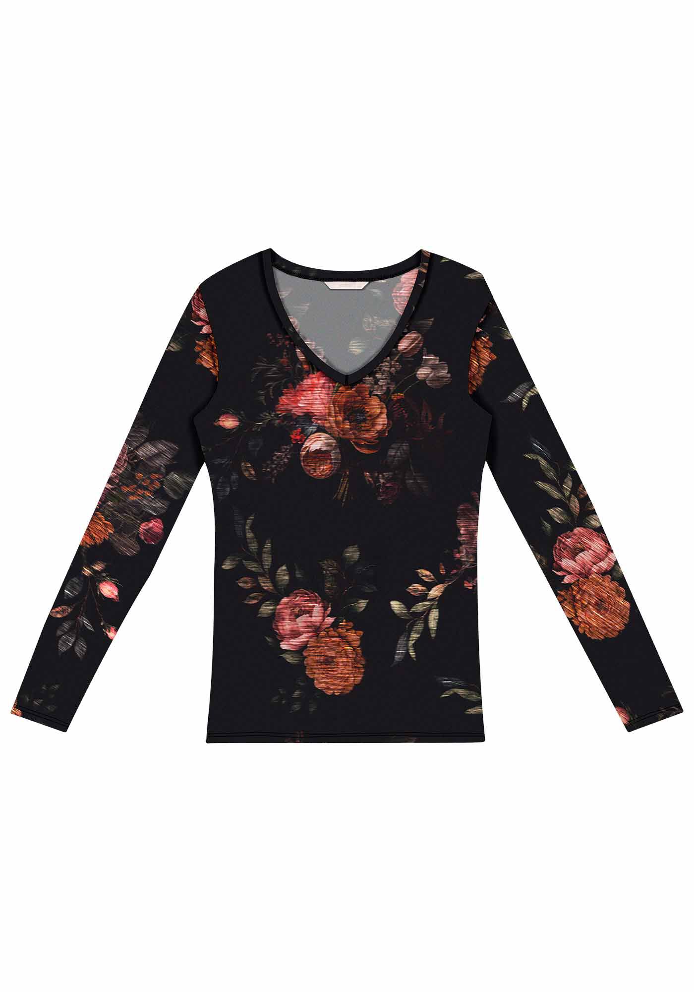 Blusa Manga Longa em Malha Viscose com Decote V, , large.