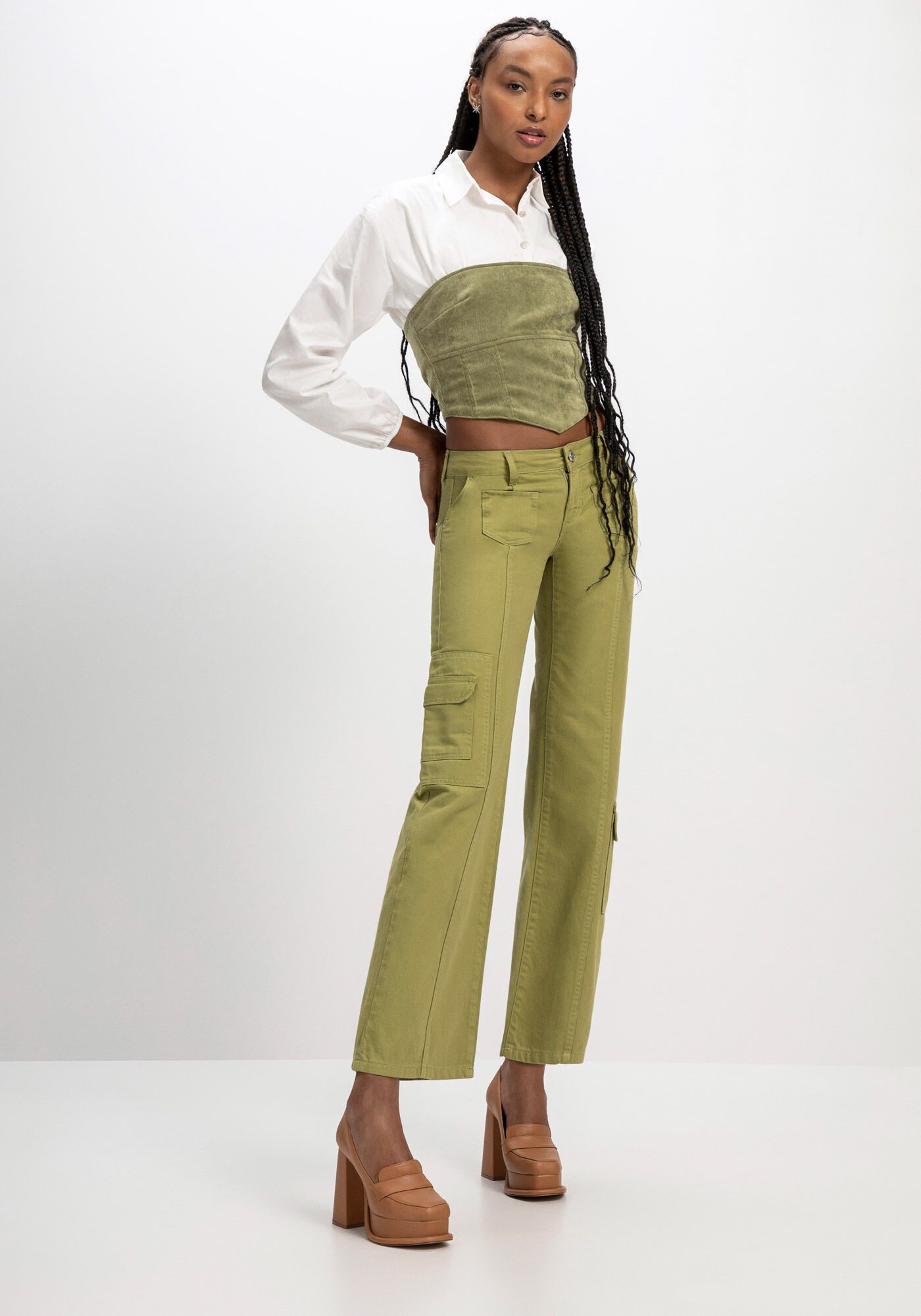 Cal&ccedil;a Cargo Sarja com Cintura Baixa, , large.