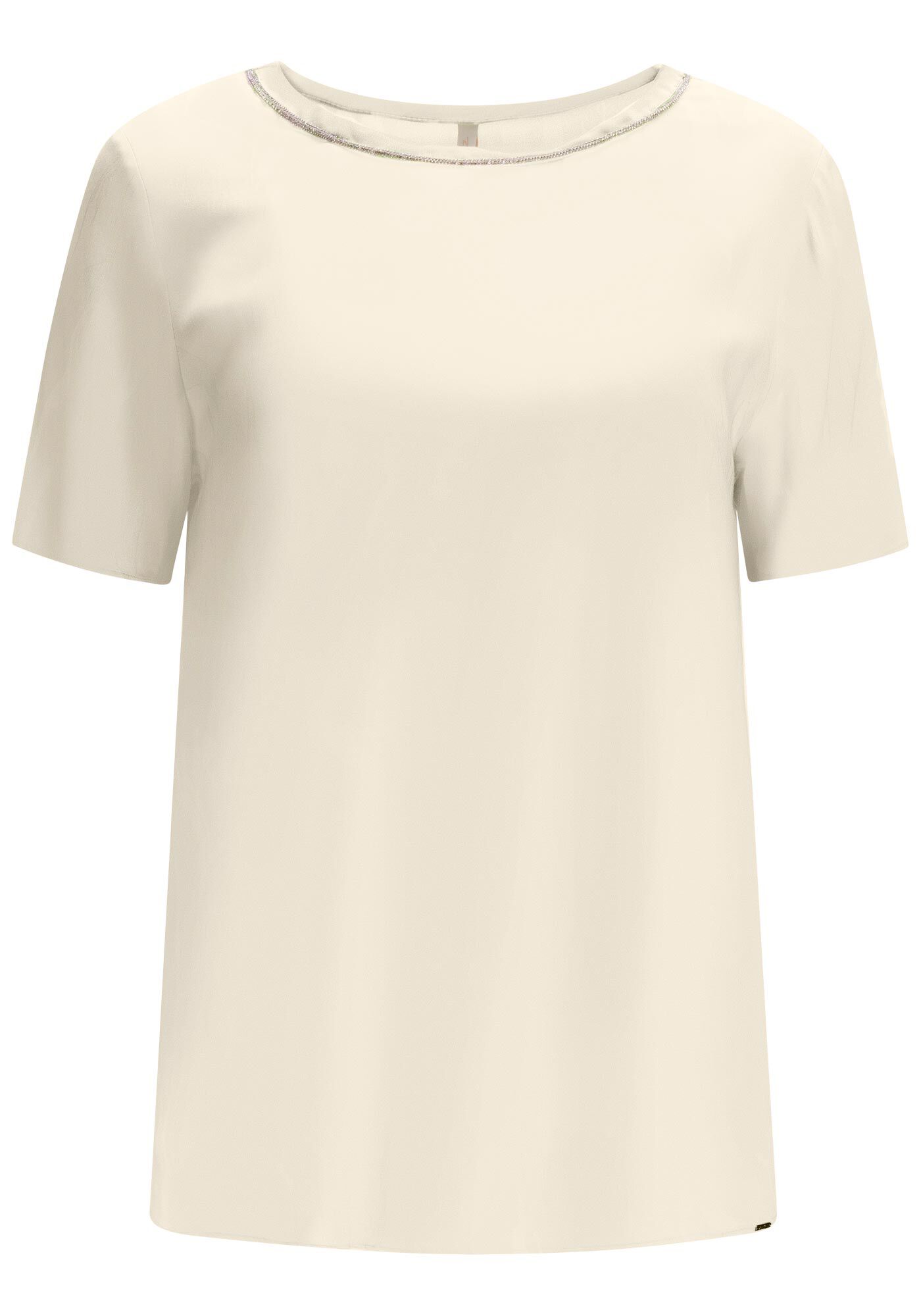 Blusa Manga Curta em Tecido Plano com Strass Decote, , large.