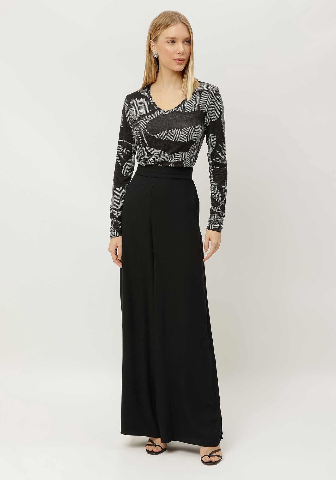 Blusa Manga Longa em Malha Viscose com Decote V, , large.