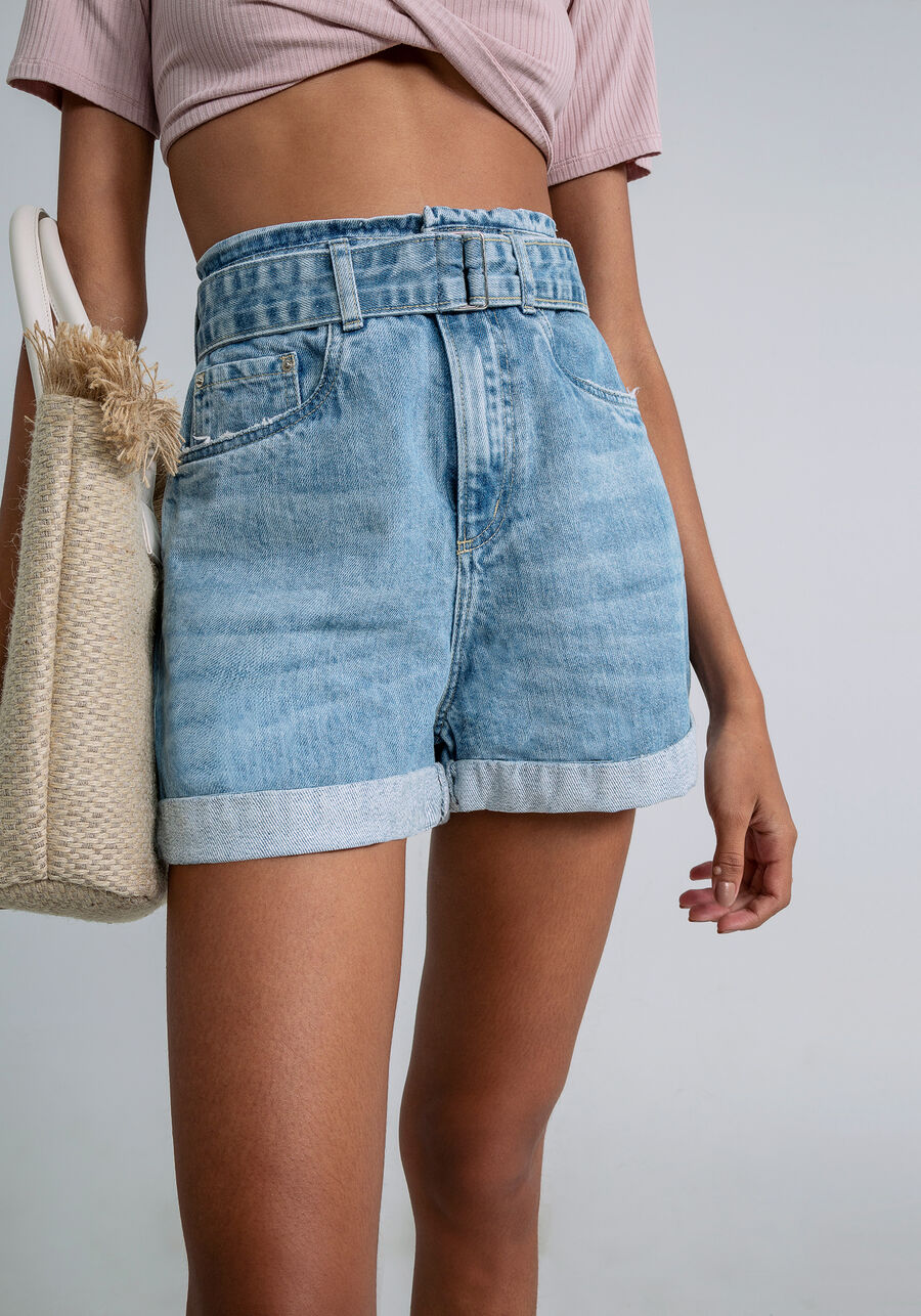 Shorts Mommy Cintura Alta Cinto, JEANS, large.