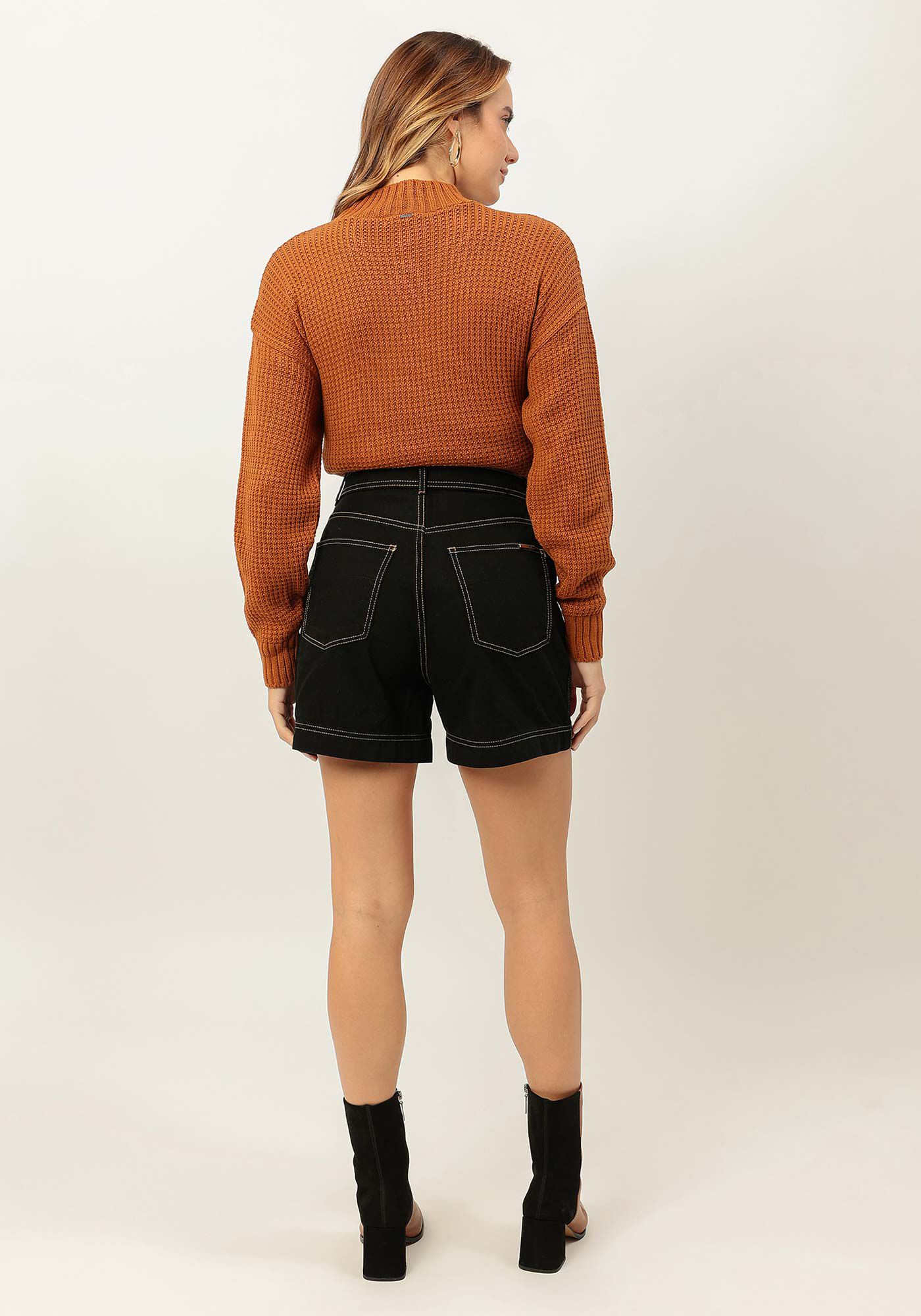 Shorts Sarja Mom Cintura Alta com Cinto, , large.