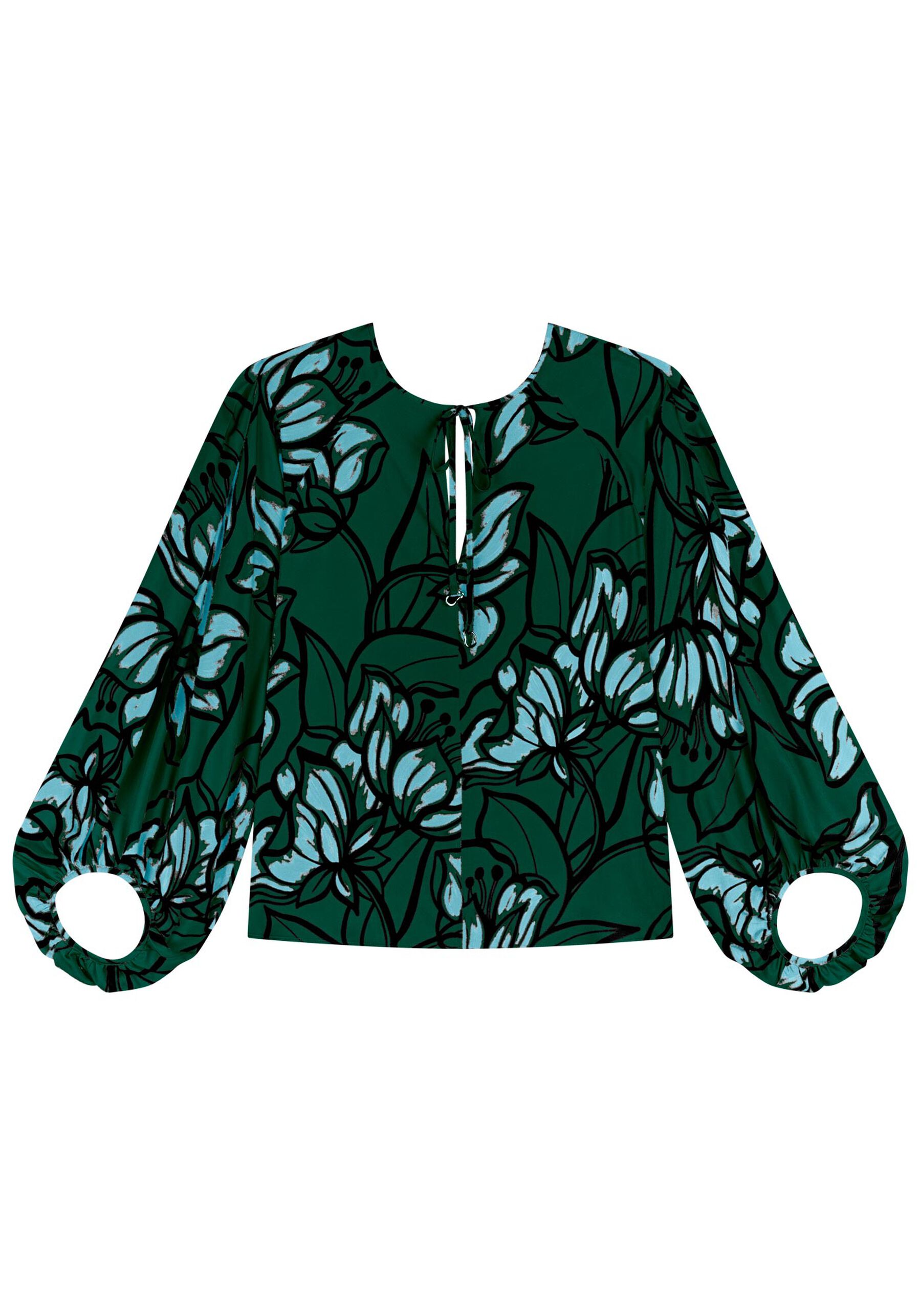 Blusa Estampada De Mangas Amplas Com Amarração Frontal, . Blusa Estampada De Mangas Amplas Com Amarração Frontal, , large.
