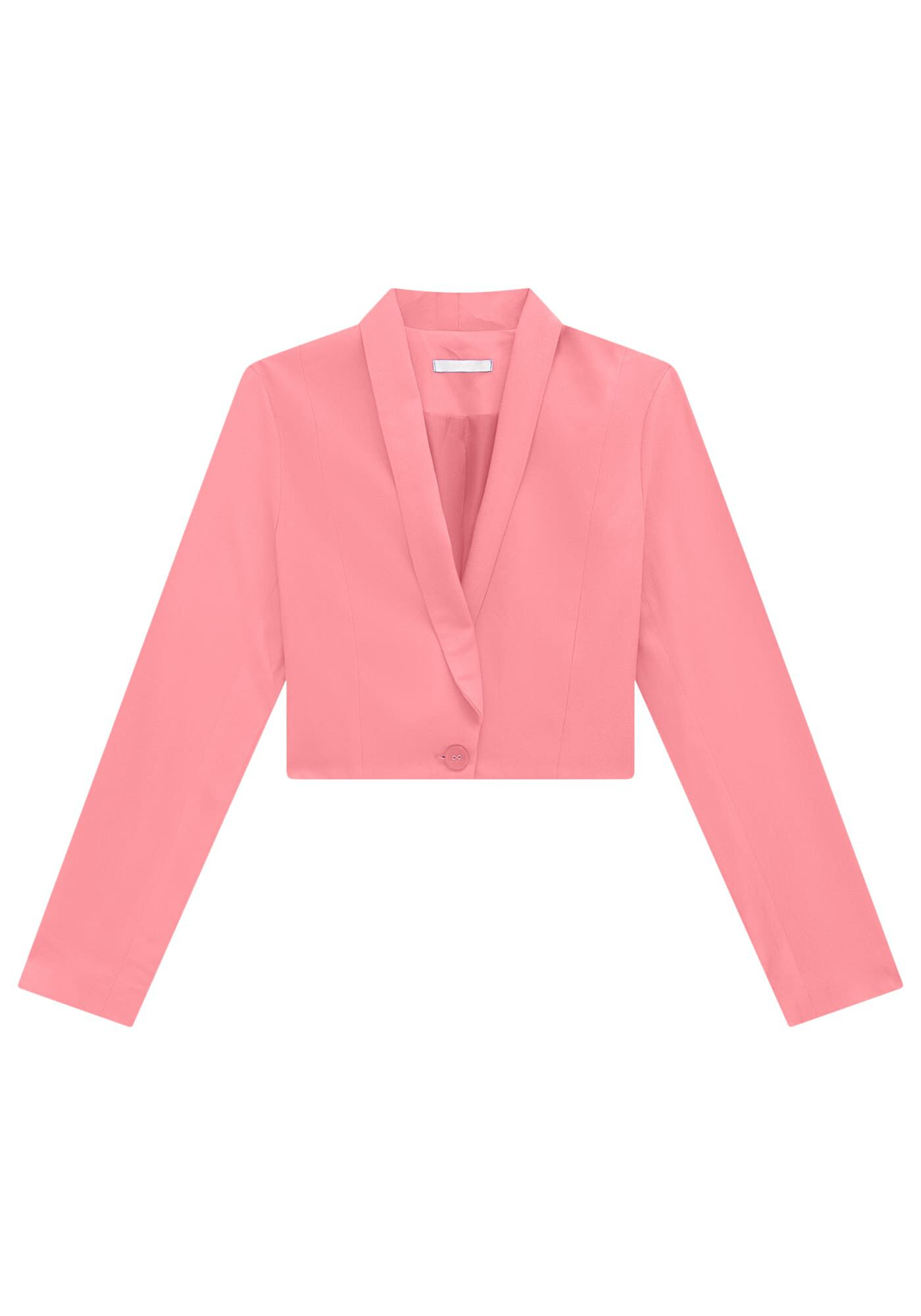 Blazer Cropped em Tecido Plano com Bot&atilde;o, , large.