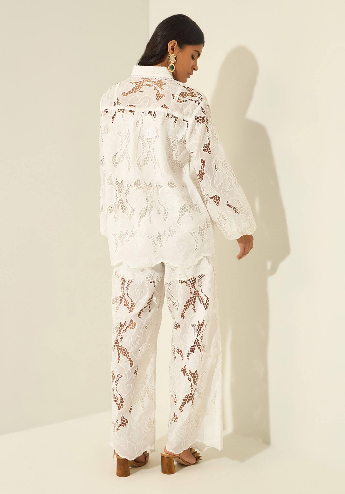 Camisa De Mangas Longas Em Laise, BRANCO, large.