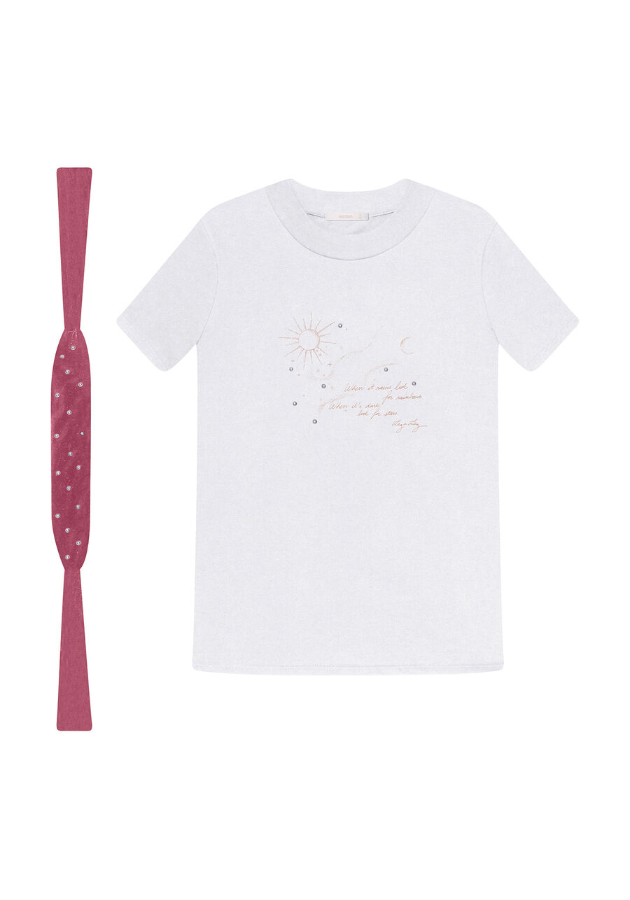 T-shirt Pérolas Faixa Veludo, BRANCO. T-shirt Pérolas Faixa Veludo, BRANCO, large.