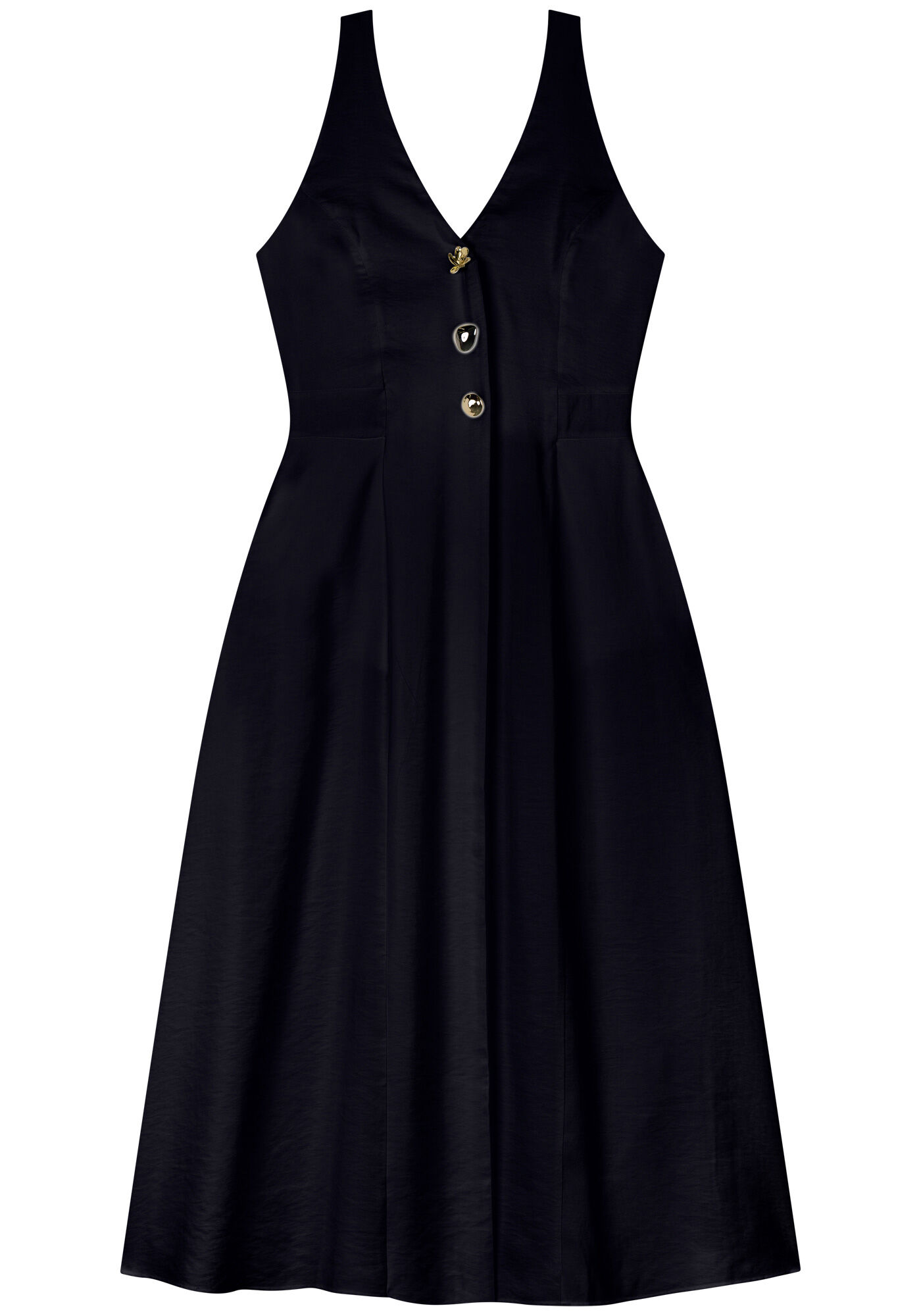 Vestido Evas&ecirc; Com Decote Em V E Z&iacute;per Lateral, PRETO, large.