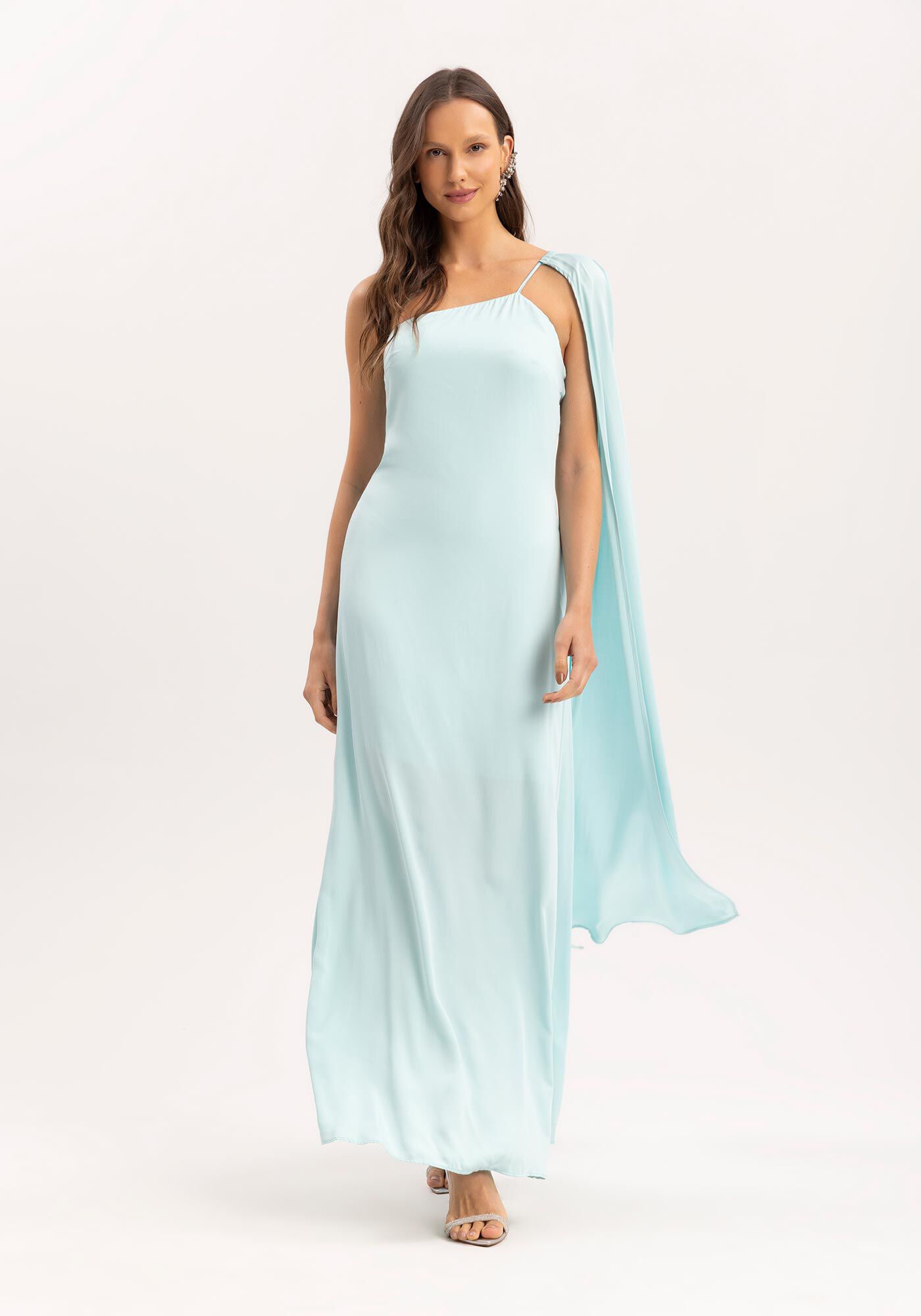 Vestido Longo Um Ombro S&oacute; com M&aacute;xi Manga Remov&iacute;vel, , large.