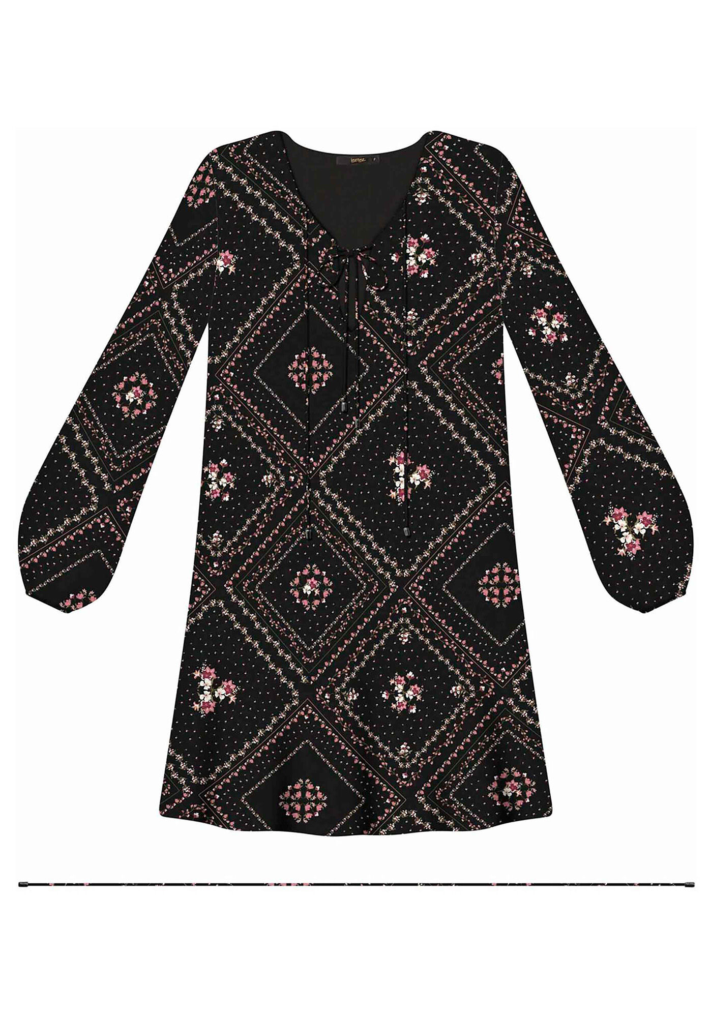 Vestido Manga Longa Estampado Tecido, , large.