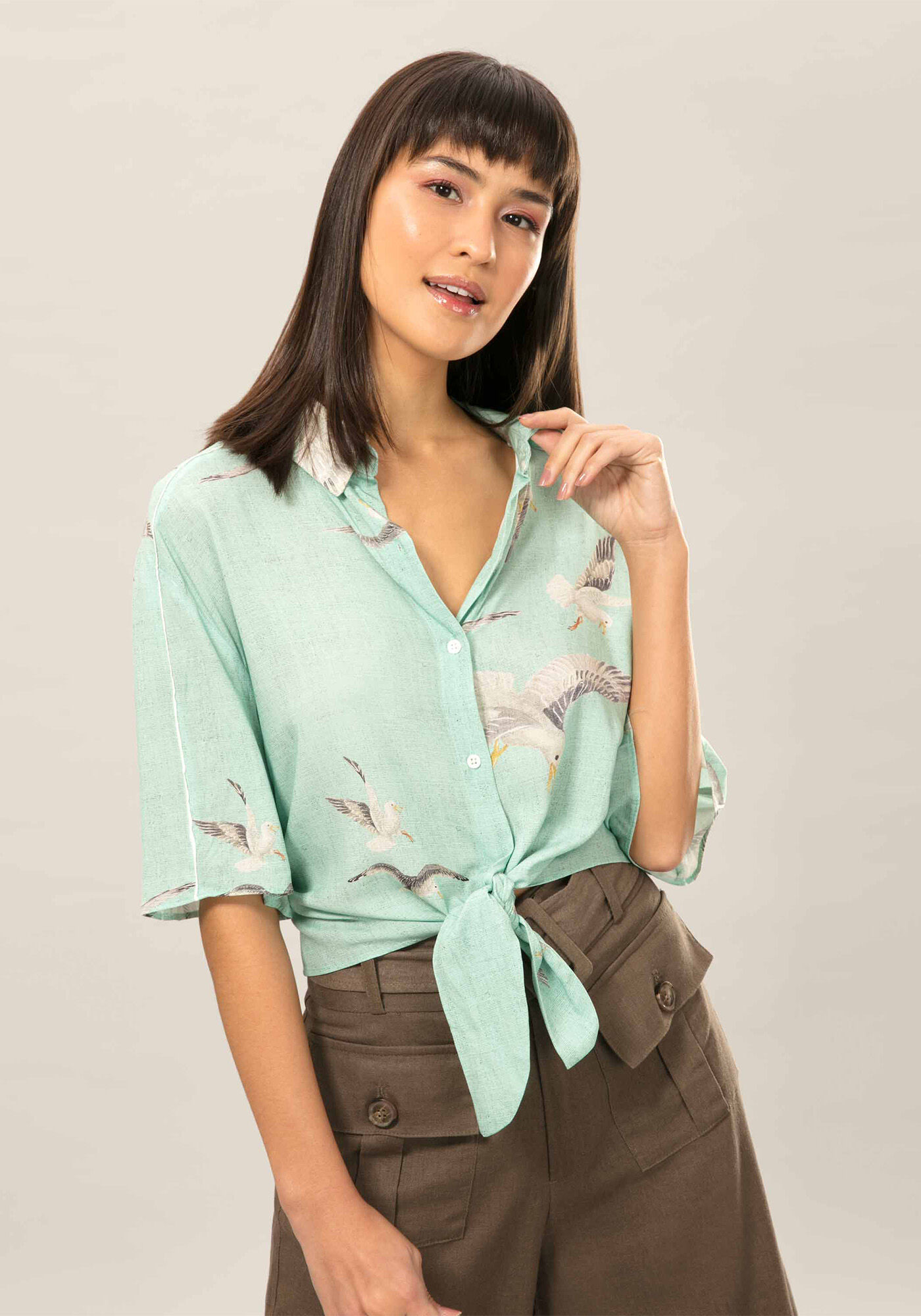 Camisa Cropped Com Amarra&ccedil;&atilde;o Estampa  Ventura, , large.
