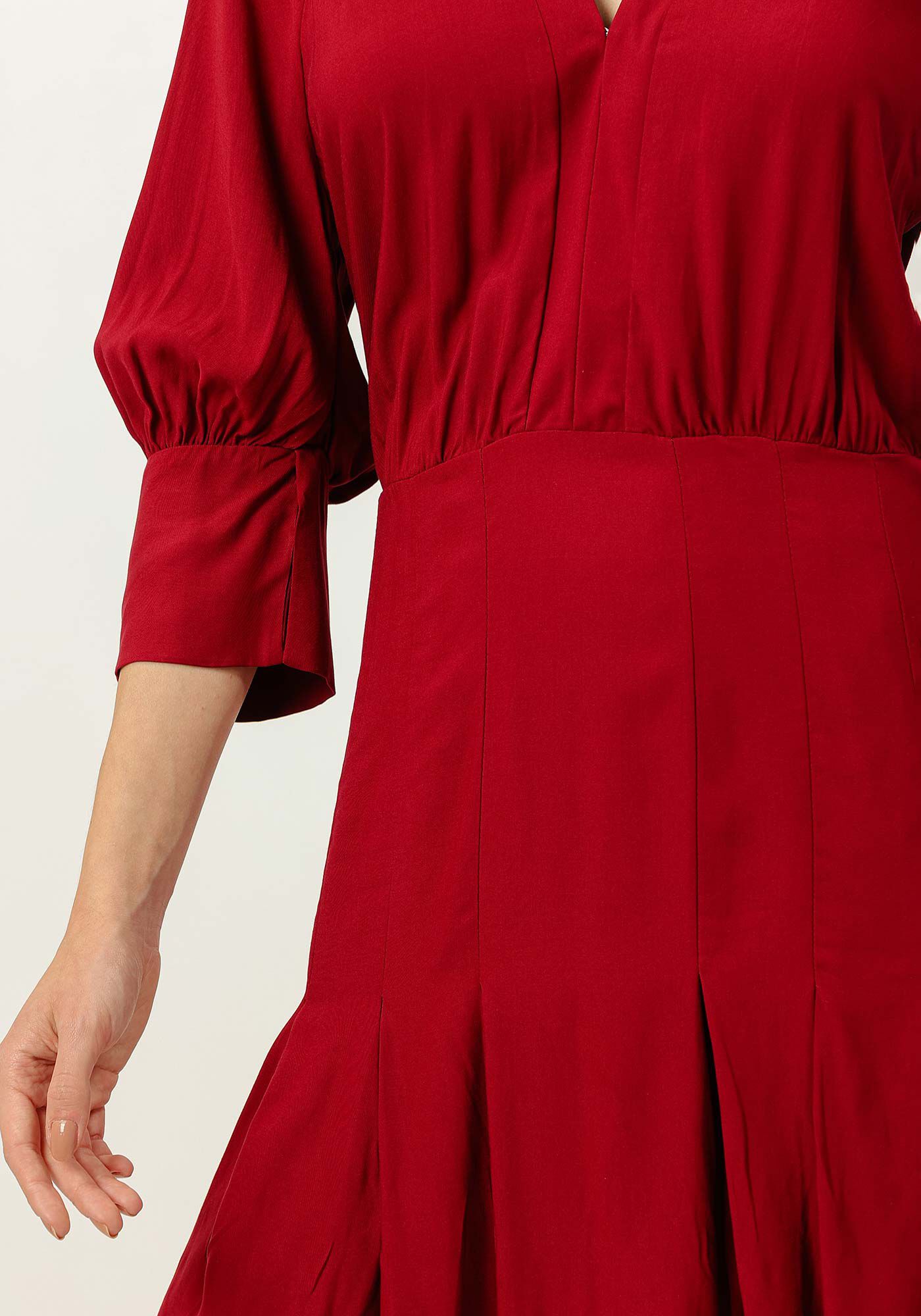 Vestido Curto Manga 3/4 com Pregas, , large.