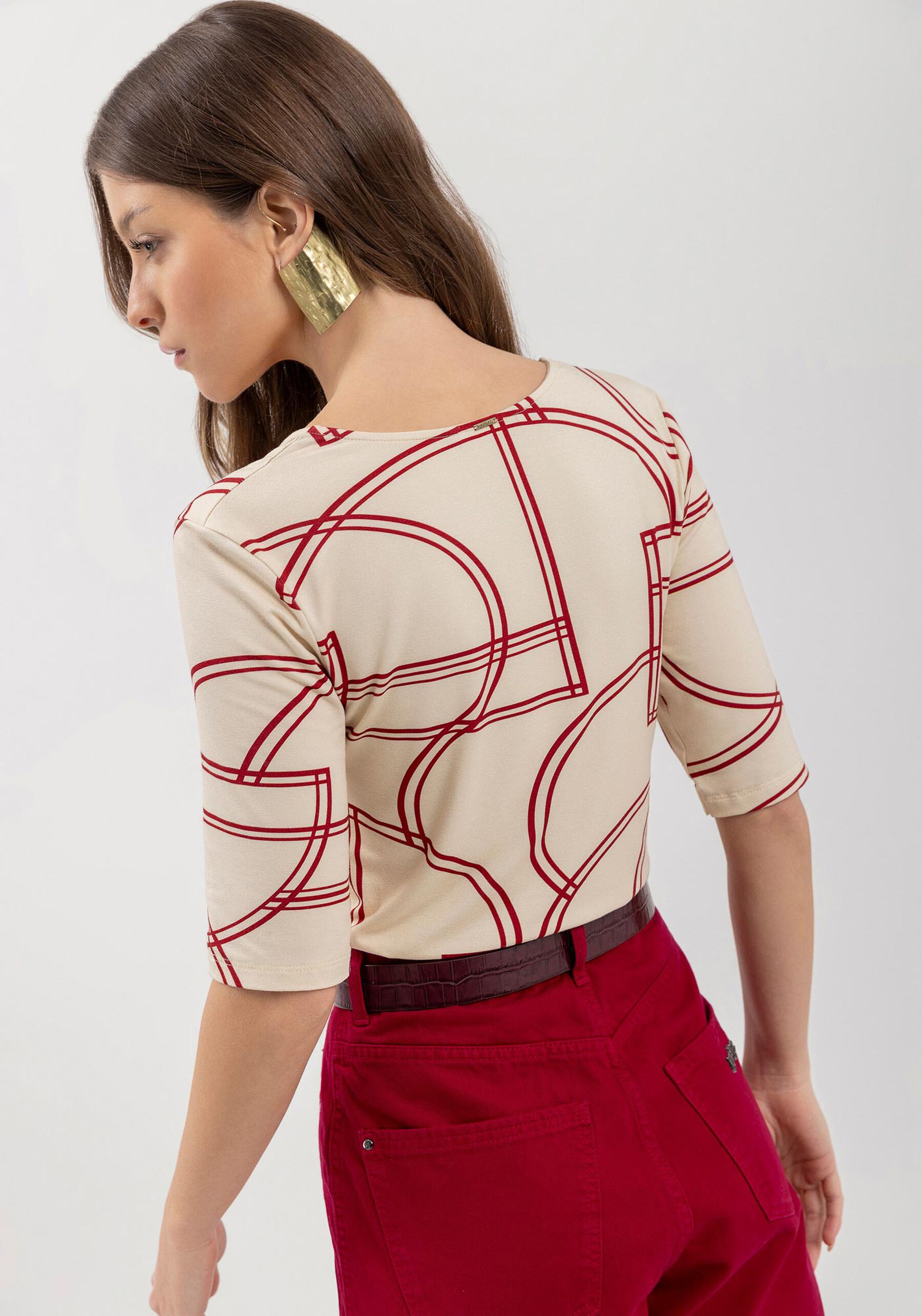 Blusa De Mangas Médias Em Malha De Viscose Com Elastano, . Blusa De Mangas Médias Em Malha De Viscose Com Elastano, , large.