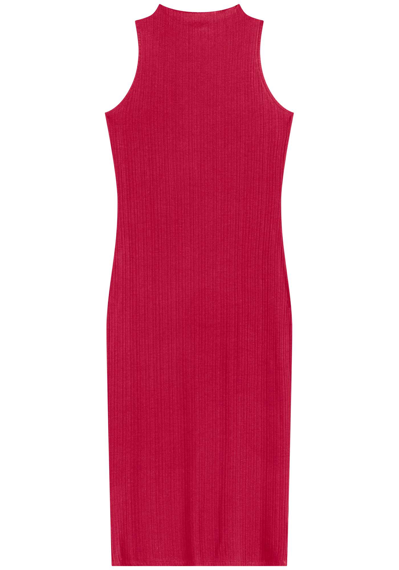 Vestido Midi B&aacute;sico Em Malha Canelada De Viscose, , large.