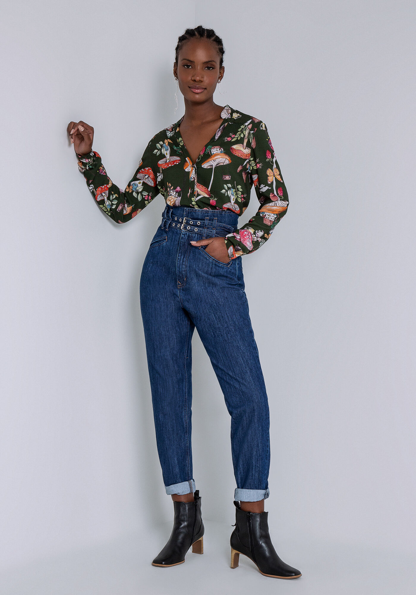 Camisa Manga Longa em Viscose com Gola Padre, COGUMELOS, large.