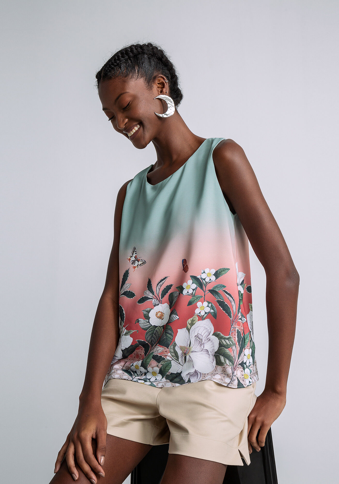 Blusa sem Manga Estampa, FLORAL, large.