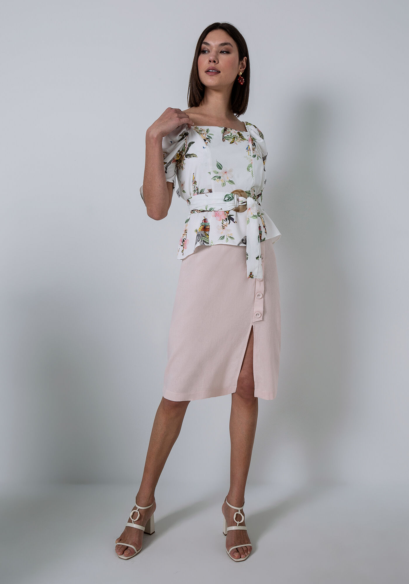 Blusa El&aacute;stico Manga Cinto Estampa, , large.