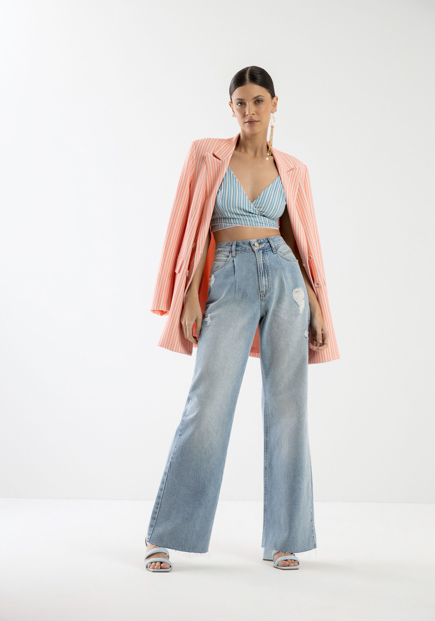 Cal&ccedil;a Jeans Wide Leg Destroyed com Pregas, , large.