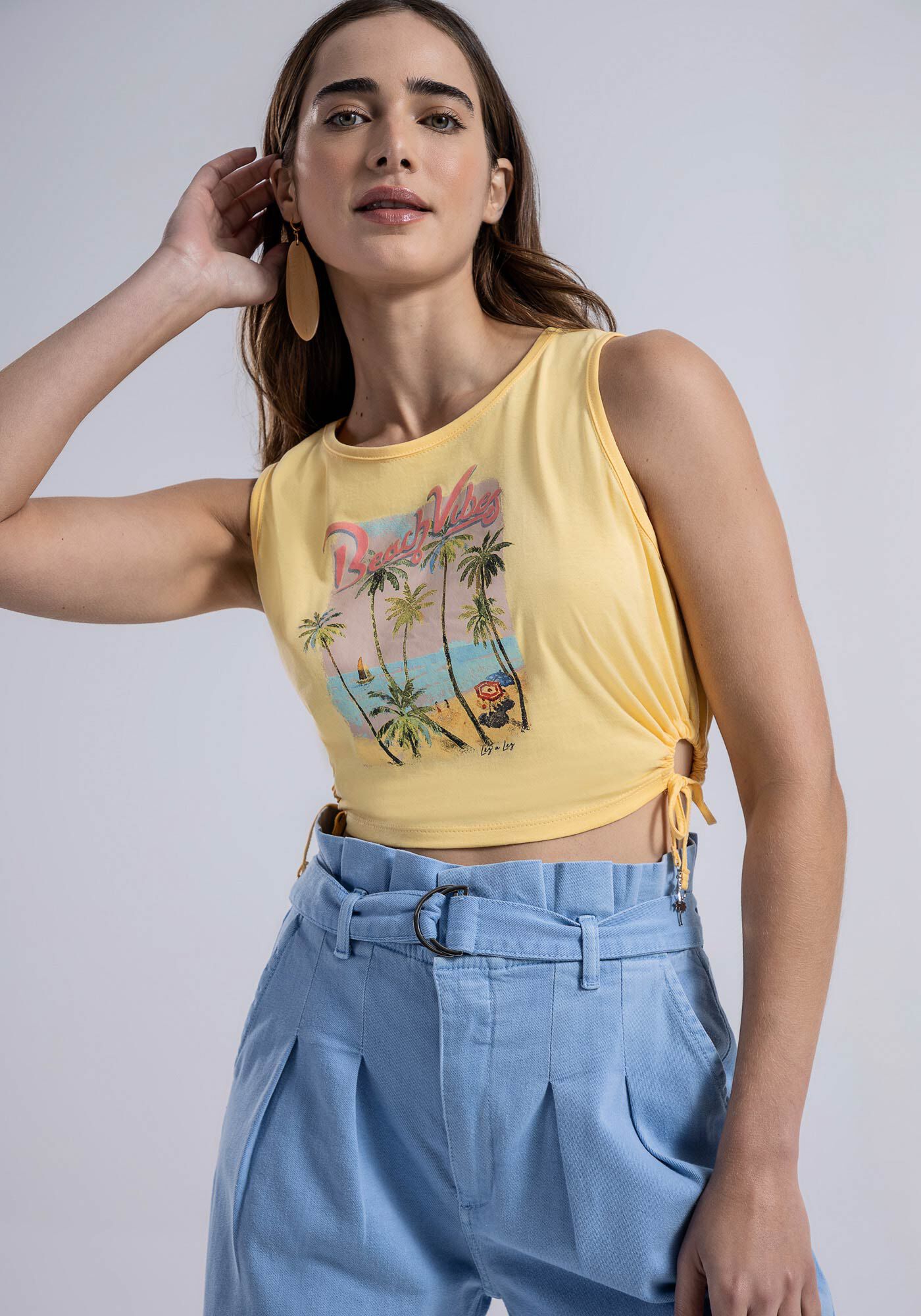 Regata Cropped em Malha com Cut Out Amarra&ccedil;&atilde;o, , large.