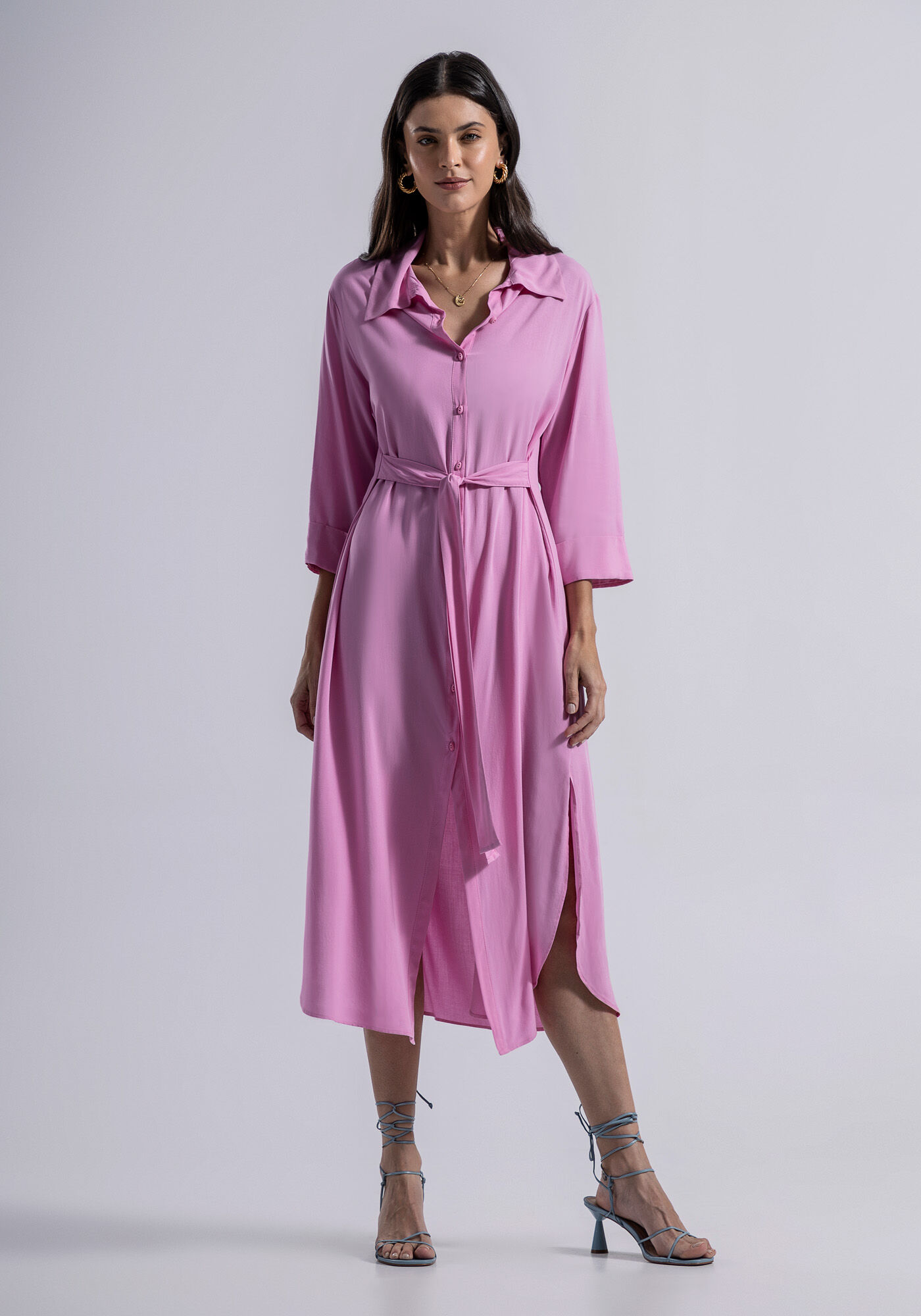 Vestido Midi Sa&iacute;da de Praia em Viscose Chemise, , large.