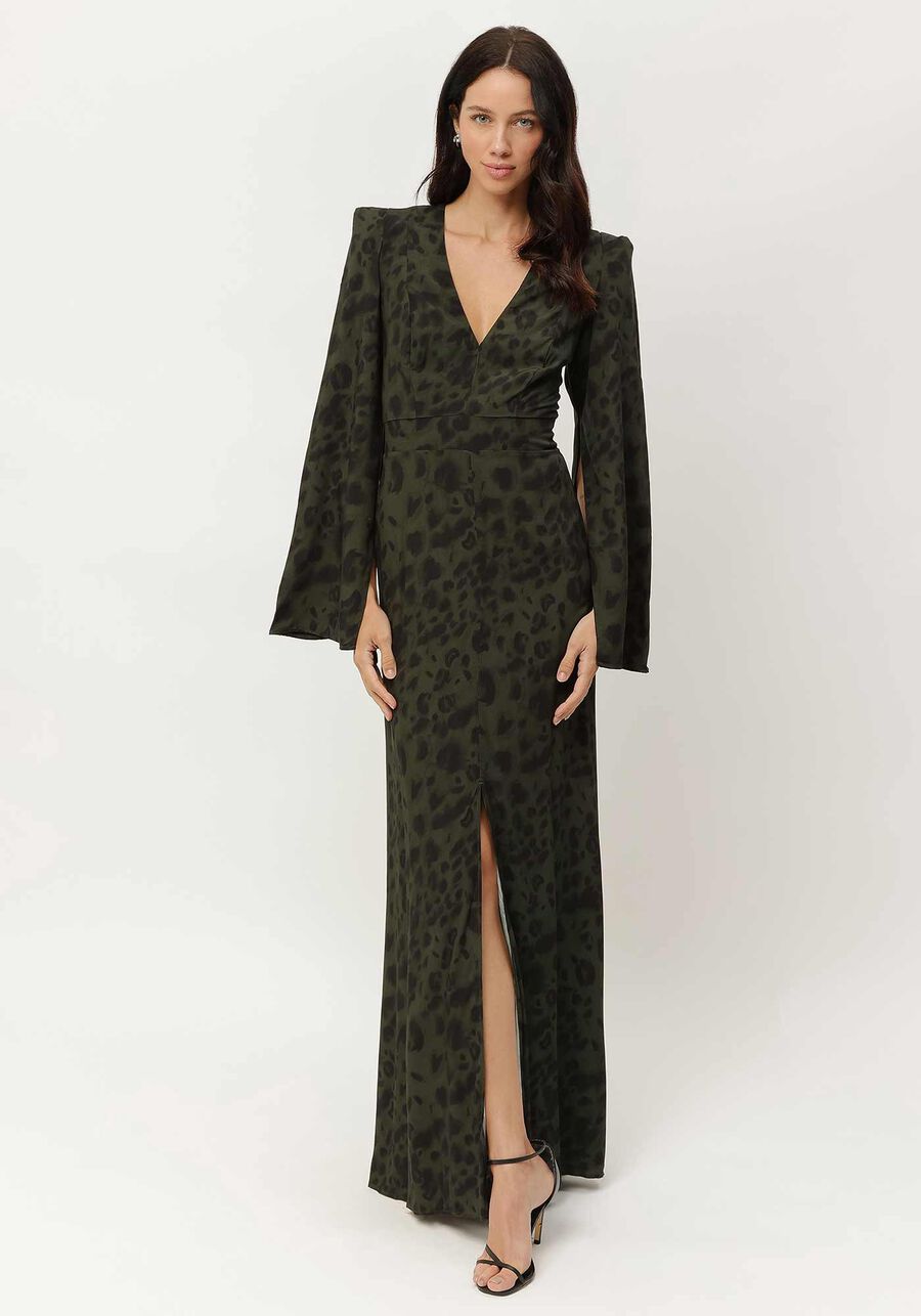 Vestido Longo Estampado com Amarração Costas, . Vestido Longo Estampado com Amarração Costas, , large.