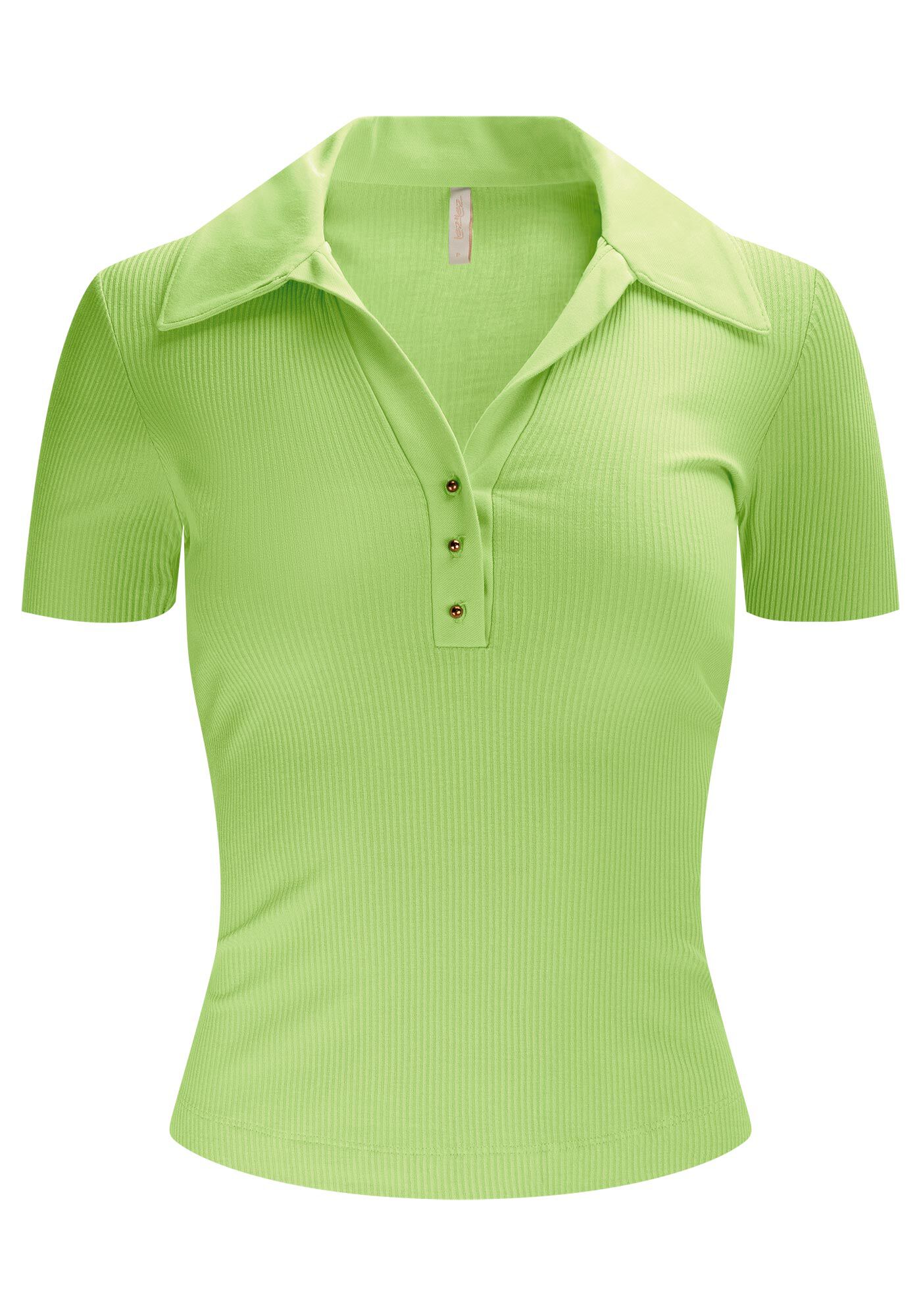 Blusa Polo em Malha Canelada com Bot&otilde;es, , large.