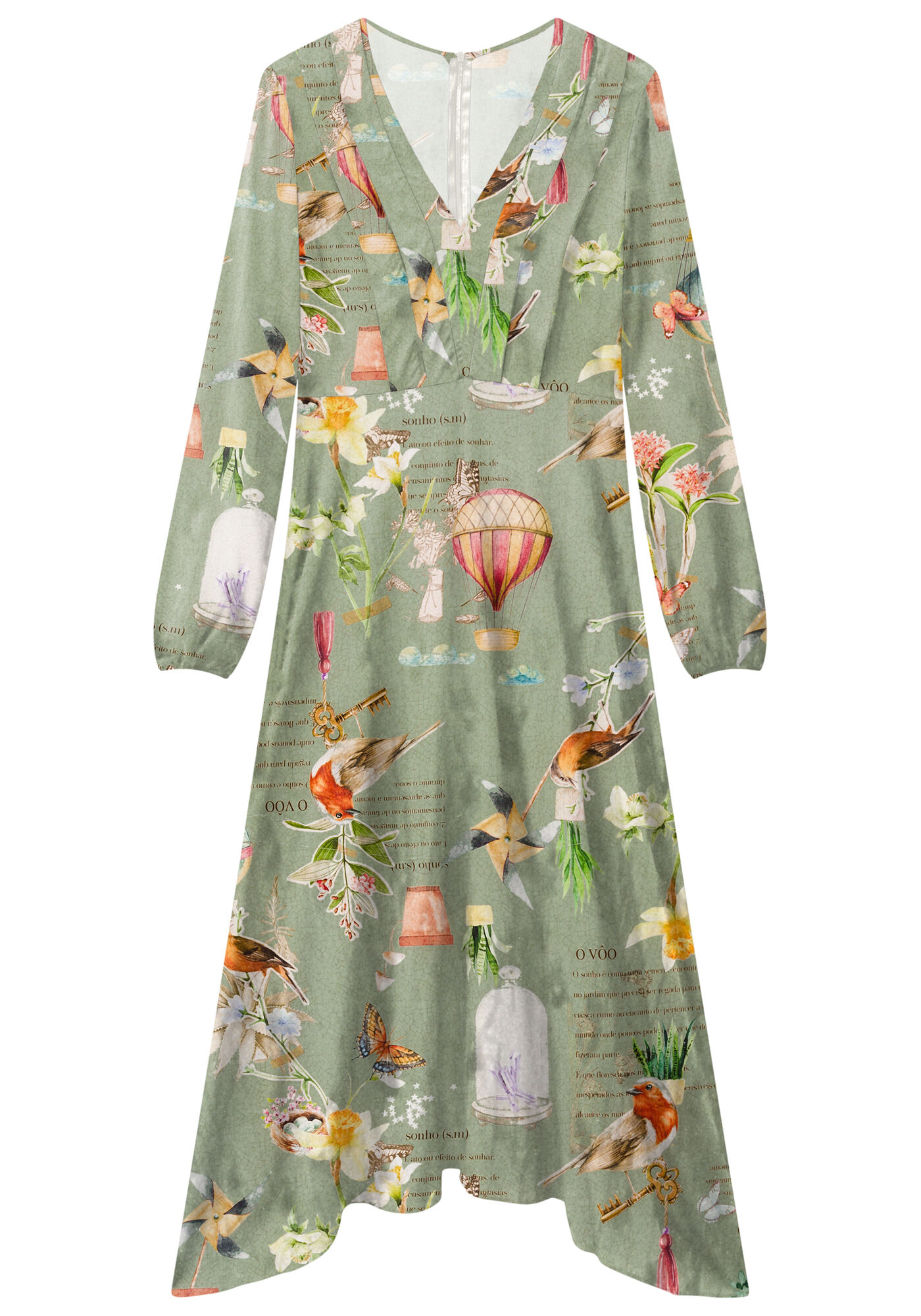 Vestido Longo em Viscose com Manga Longa e Faixa, , large.