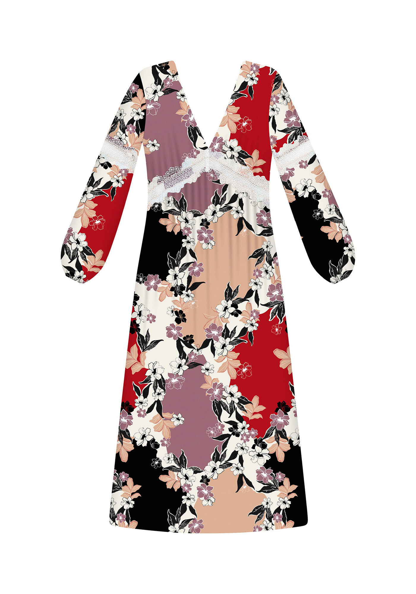 Vestido Manga Longa M&iacute;di Renda, , large.