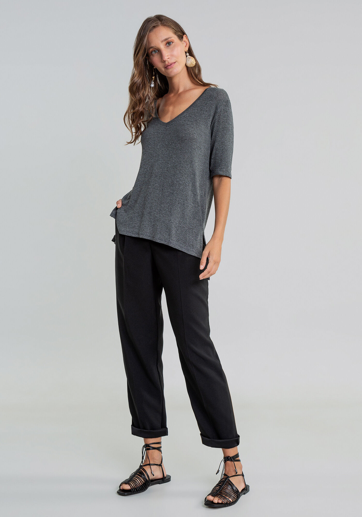 Blusa Decote V B&aacute;sica, , large.