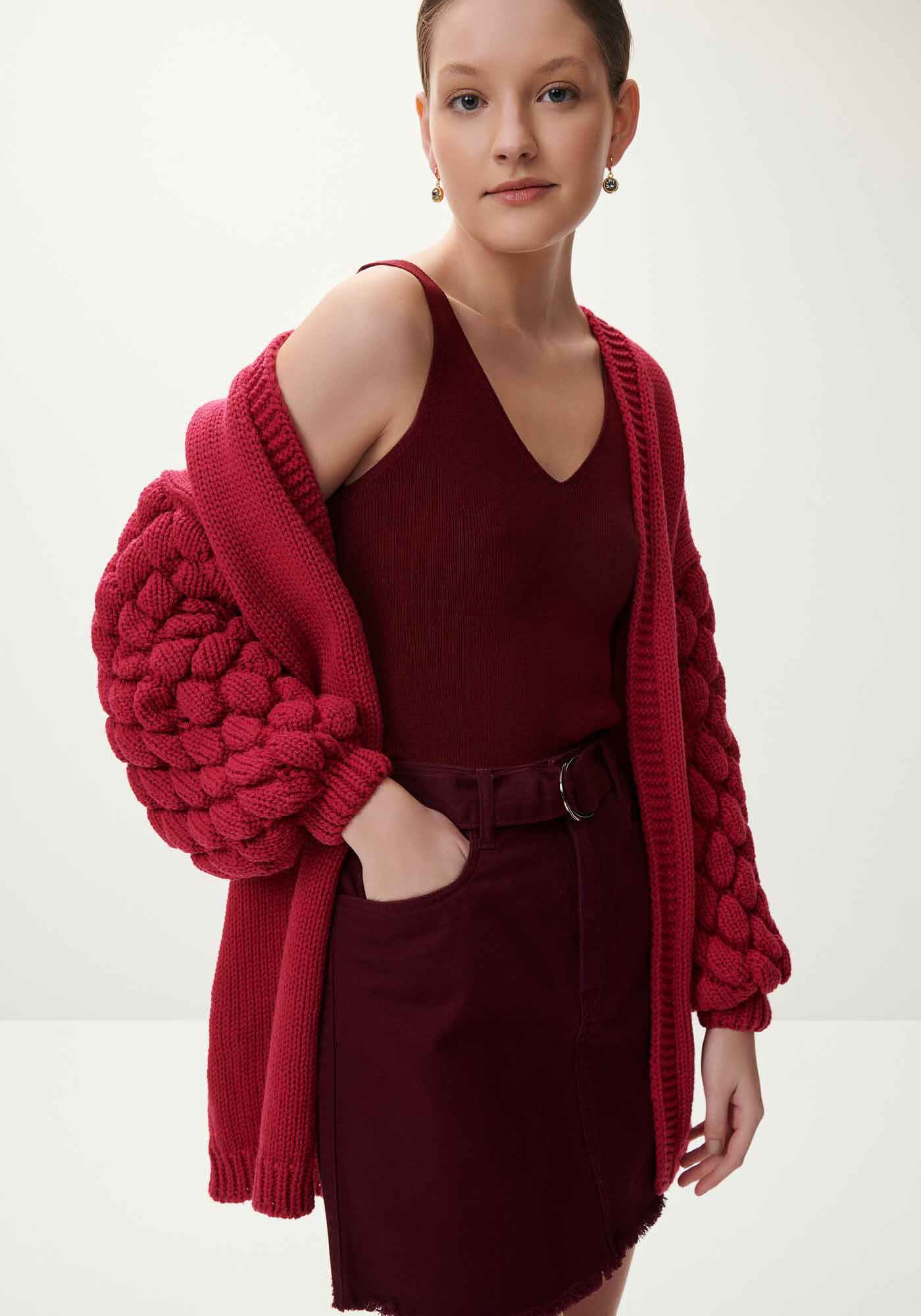 Cardigan Alongado em Tric&ocirc; com Textura Mangas, , large.