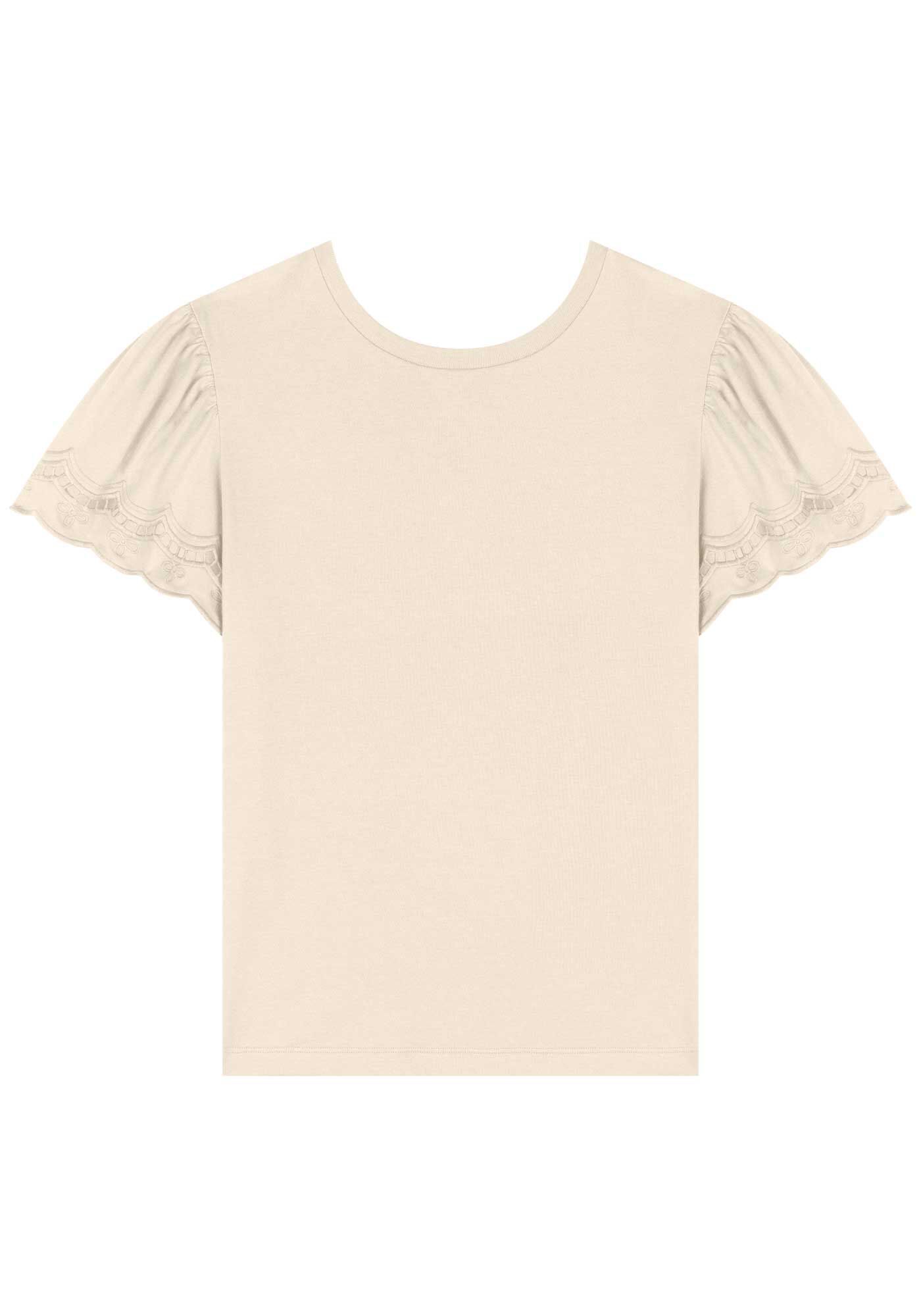 Blusa T-shirt Com Mangas Curtas Bordadas Em Algod&atilde;o Penteado, , large.