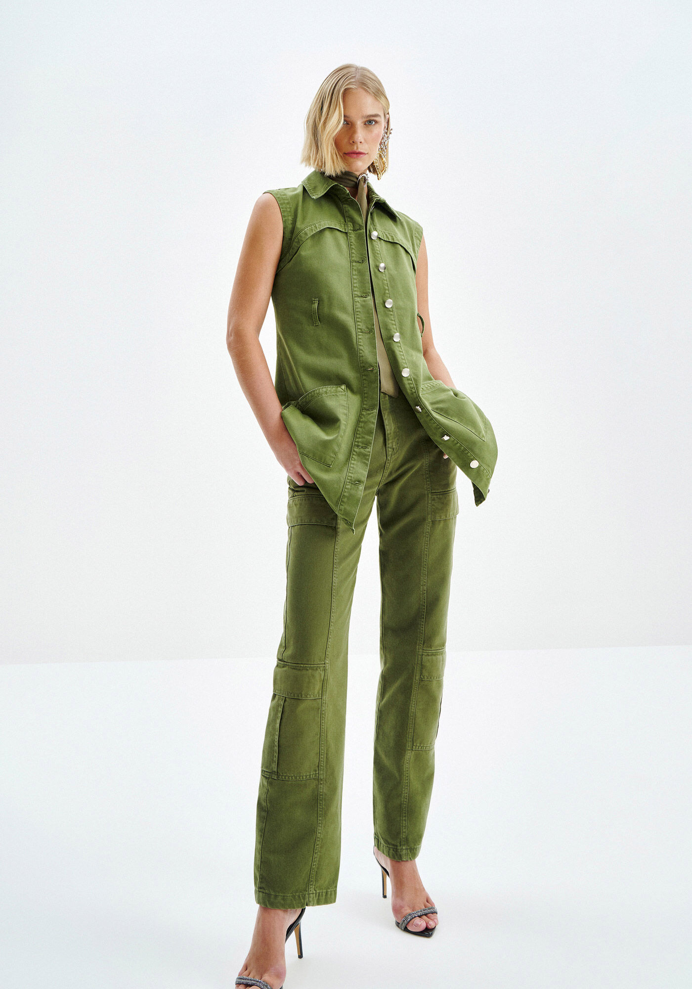 Vestido Curto Sarja Chemise com Cinto, , large.