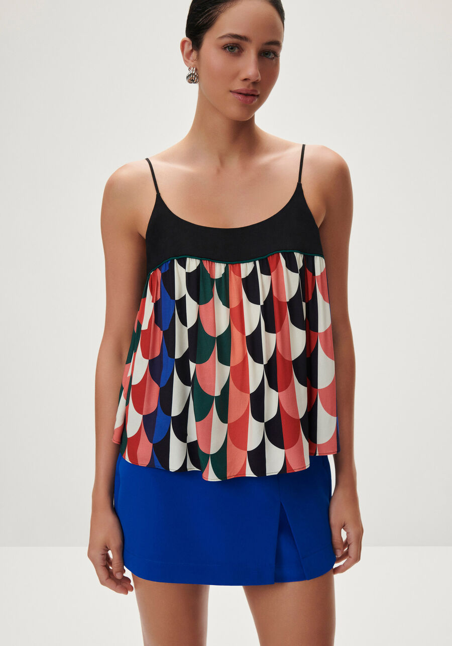 Blusa Ampla Estampada em Viscose com Franzido, . Blusa Ampla Estampada em Viscose com Franzido, , large.